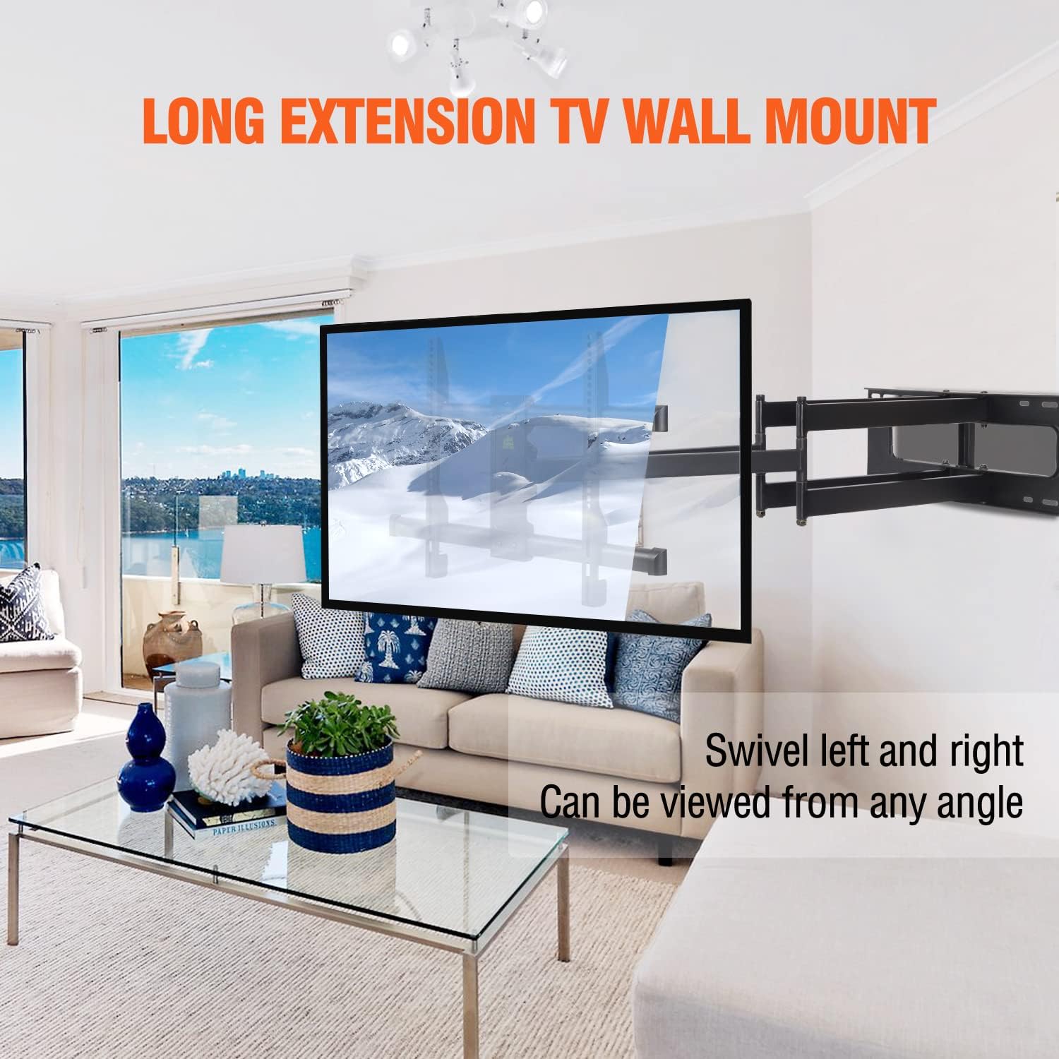 Heavy Duty Long Arm TV Wall Mount with 43" Dual Articulating Arms for Most 50-90 inch Screens, Full Motion TV Mount Swivel Tilt tv Bracket Holds 198lbs,16”,18”,24” Studs VESA 600x400MM FORGING MOUNT - Image 8