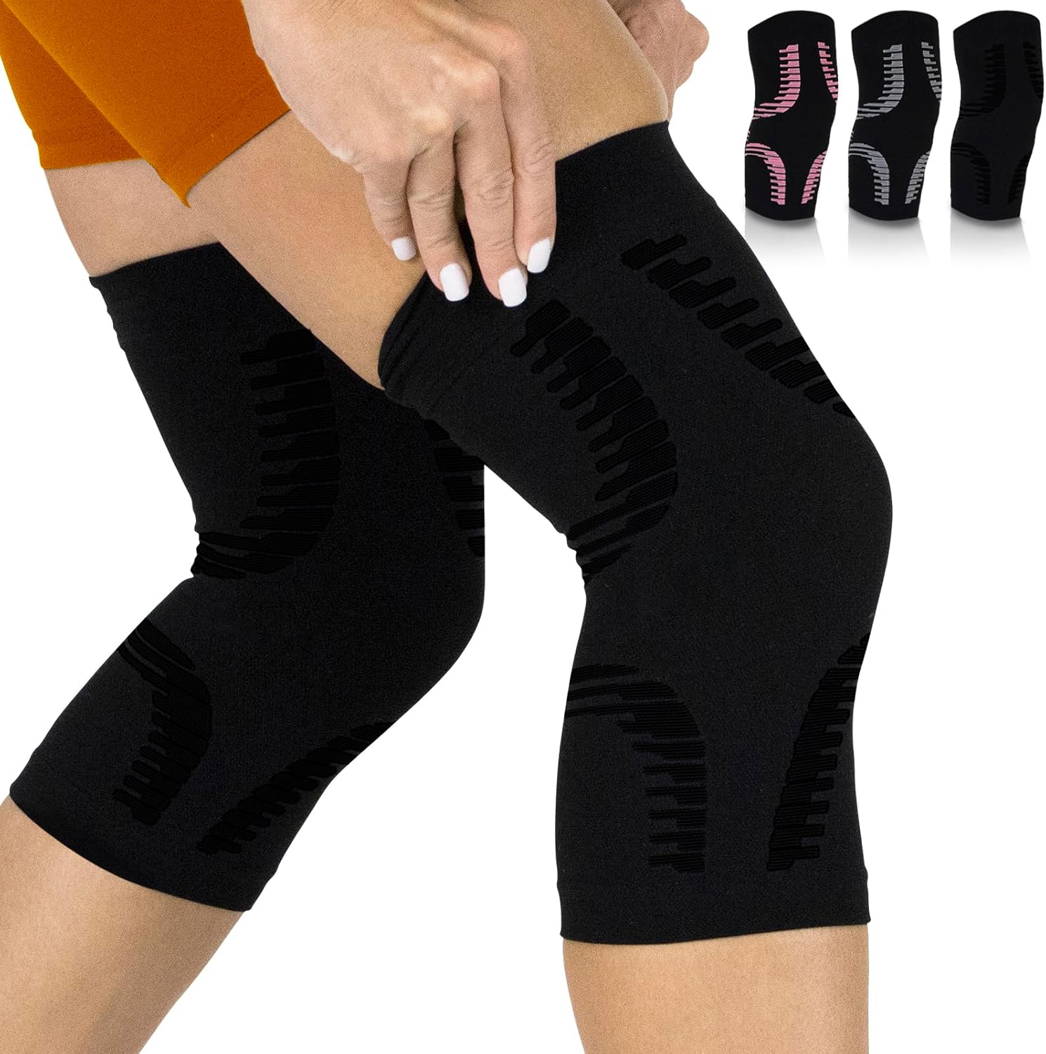 Vive Knee Sleeves (Pair) - Compression Support Sleeve Brace - Breathable, Lightweight, Comfortable - For ACL, PCL, Meniscus, Patella Pain, Weightlifting, Basketball, Running, Arthritis, Tendonitis - Image 2