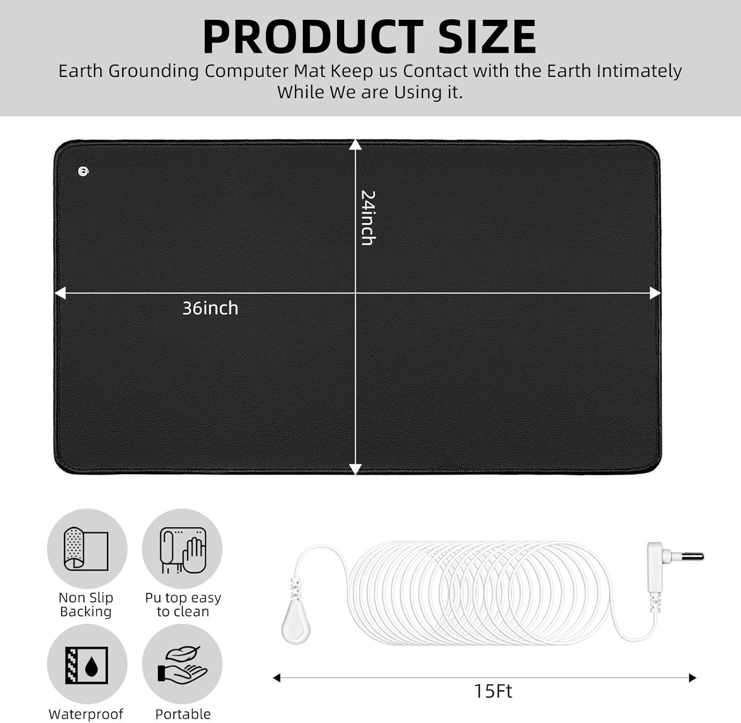 Grounding Mat Kit for Healthy Grounding Energy, Grounding Pad for Sleep with Grounding Wristband & 15ft Grounding Cord, for Improve Sleep and Reduce Anxiety (24x36inch) - Image 3