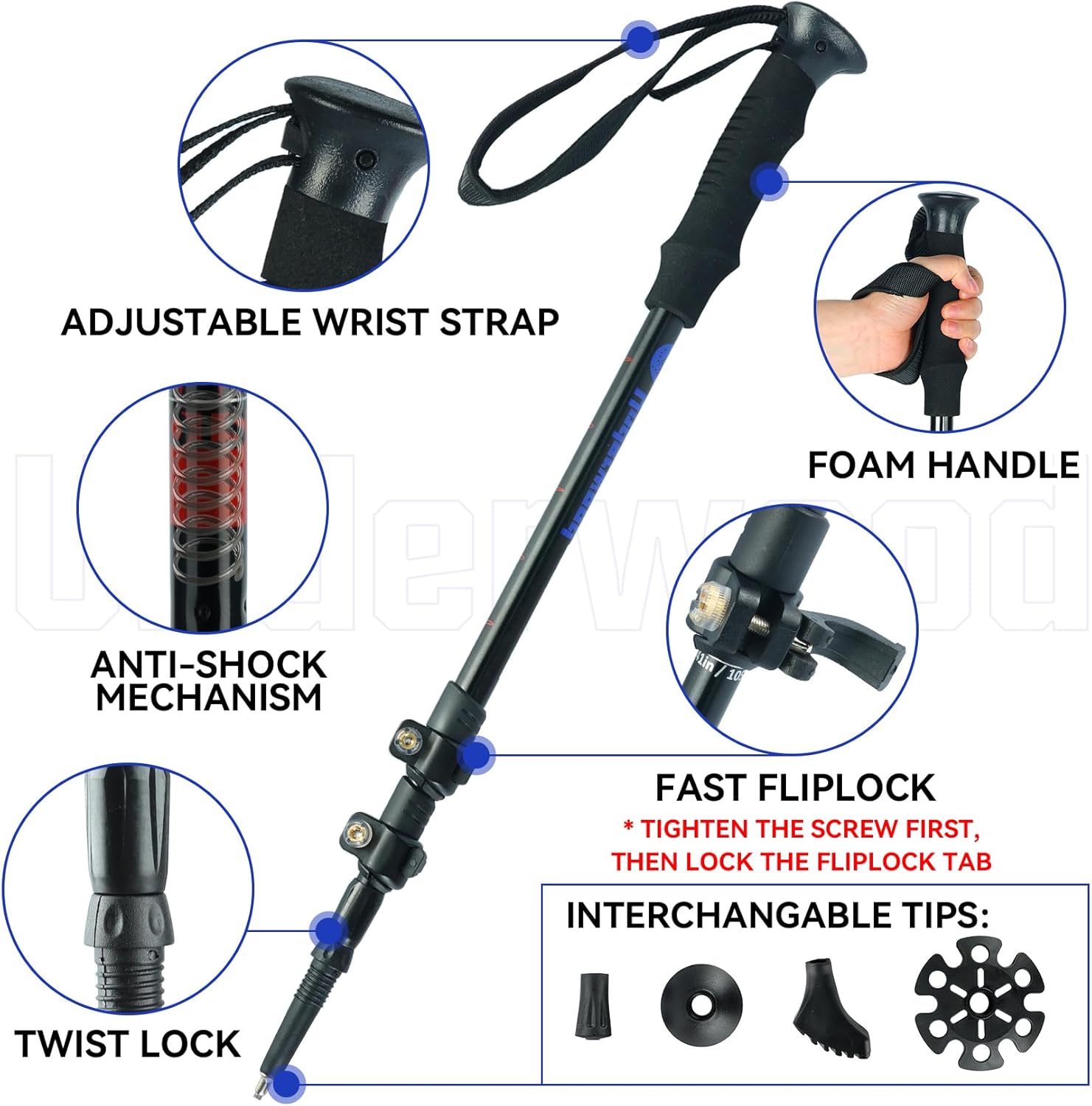 Collapsible Trekking Poles for Hiking 4 Pack - Adjustable Aluminum Hiking Poles, Lightweight Nordic Walking Sticks for Women, Men, Seniors, Kids, Hiking Sticks for Backpacking by Underwood Aggregator - Image 3