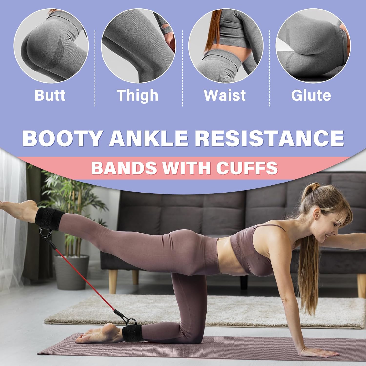 Ankle Resistance Bands with Cuffs, Portable Ankle Bands for Working Out Resistance Bands Set with Ankle Straps, Butt Exercise Equipment for Women Men Legs and Glutes - Image 4