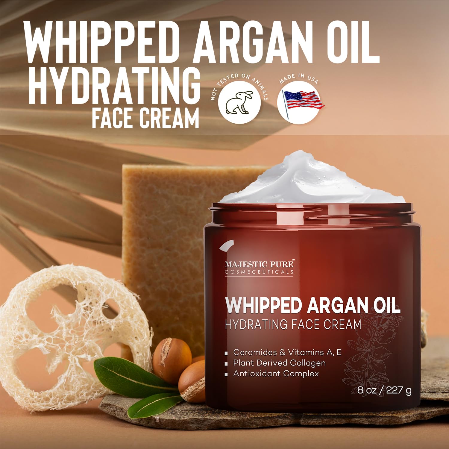 Majestic Pure Whipped Argan Oil Moisturizer Face Cream for Women & Men - With Vitamin E A, Collagen & Ceramides - Hydrates Dry Skin, Oily Skin, Reduces Appearance of Fine Lines – 8oz - Image 9