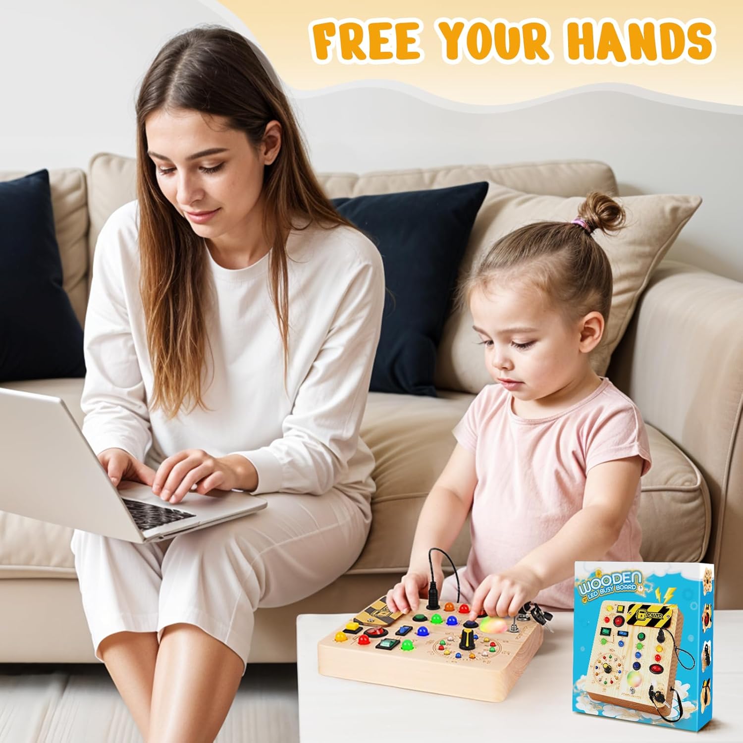 Busy Board With Led Light, Montessori Toys For 1-3 Years Old Boys Girls Wooden Toddler Toys Birthday Gift Educational Toys For 1+ Year Old, Toddler Travel Toys Sensory Toys For Kids With Autism - Image 8