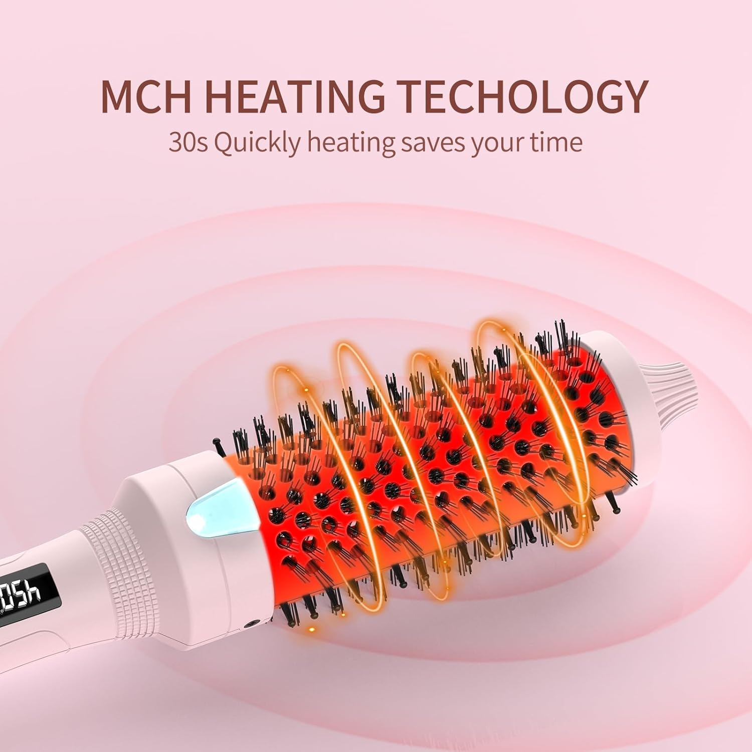 K&K 1 1/2 Inch Ceramic Tourmaline Ionic Heated Round Brush Curling Brush Creates Blowout Look -Creates Root Volume & Loose Curls Volume Curls Dual Voltage Hair Styling Tool (Pink, 1.5 Inch) - Image 3