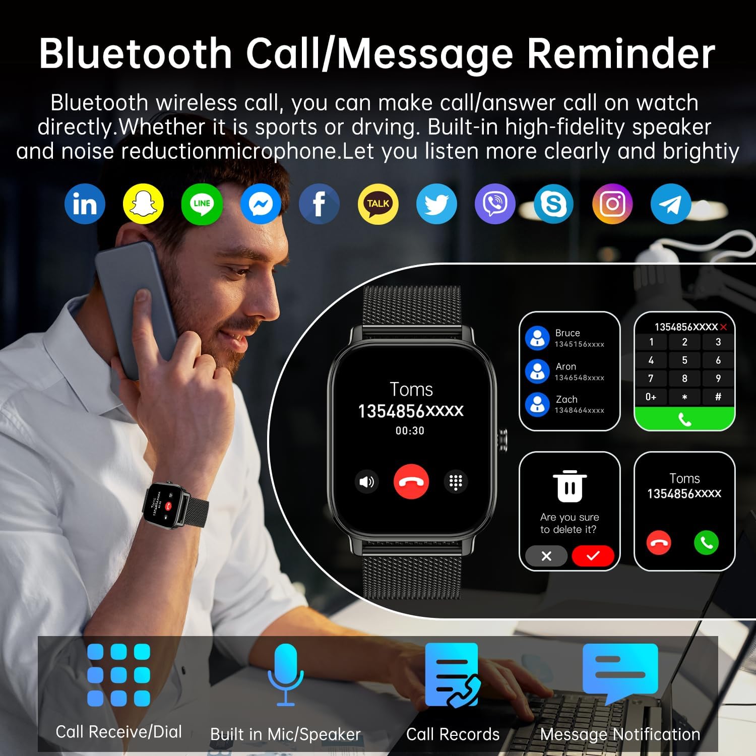 Smart Watch for Men Women Fitness: Make Answer Call Digital Mens watches Waterproof Running Pedometer Smartwatch for Android Phone iPhone Samsung Compatible Sleep SpO2 Heart Rate Monitor Step Tracker - Image 3