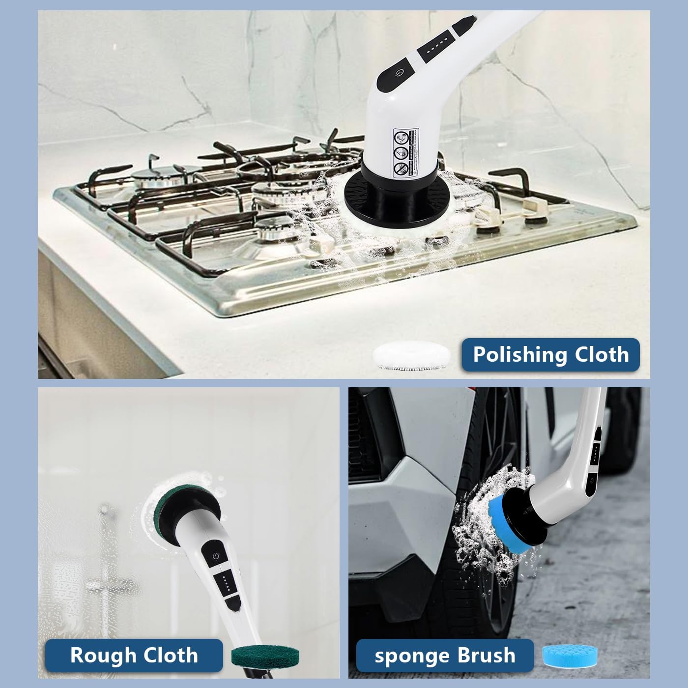 Electric Spin Scrubber,Cordless Cleaning Brush Spin Scrubber,Power Scrubber 2 Adjustable Speeds,7 Replaceable Brush Heads (White) - Image 4
