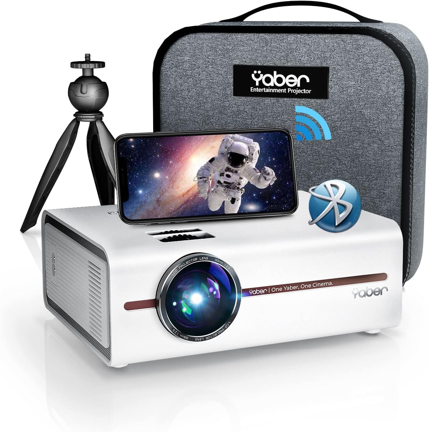 Mini Projector with WiFi and Bluetooth 5.1, 9500L Portable Movie Projector 1080P and 4K Supported, YABER V5 2023 Updated Mini Home Theater Projector with Tripod and Bag for Phone/PC/TV Stick-White - Image 2