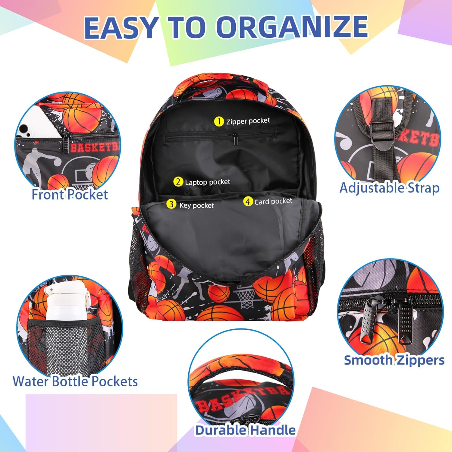 Basketball Backpack with Lunch Box Lightweight Casual Travel Basketball Backpack 17 inch Men Gift for Baseball Lover - Image 5