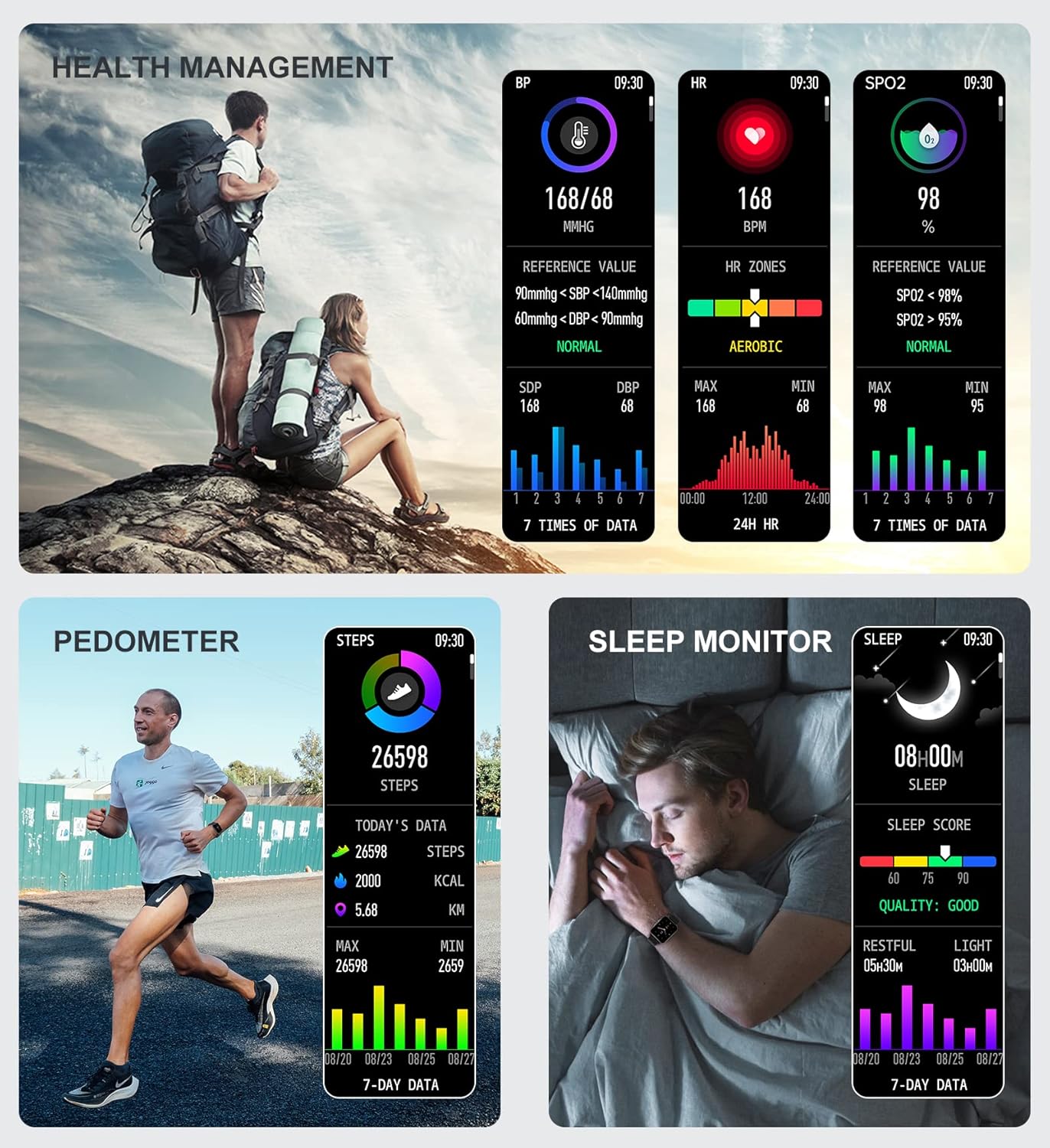 Iaret Smart Watch for Women Men (Answer/Make Call), Fitness Tracker for Android iOS Phones Waterproof Smartwatch 1.7" HD Full Touch Screen Activity Trackers Heart Rate Sleep Monitor Pedometer, Black - Image 4