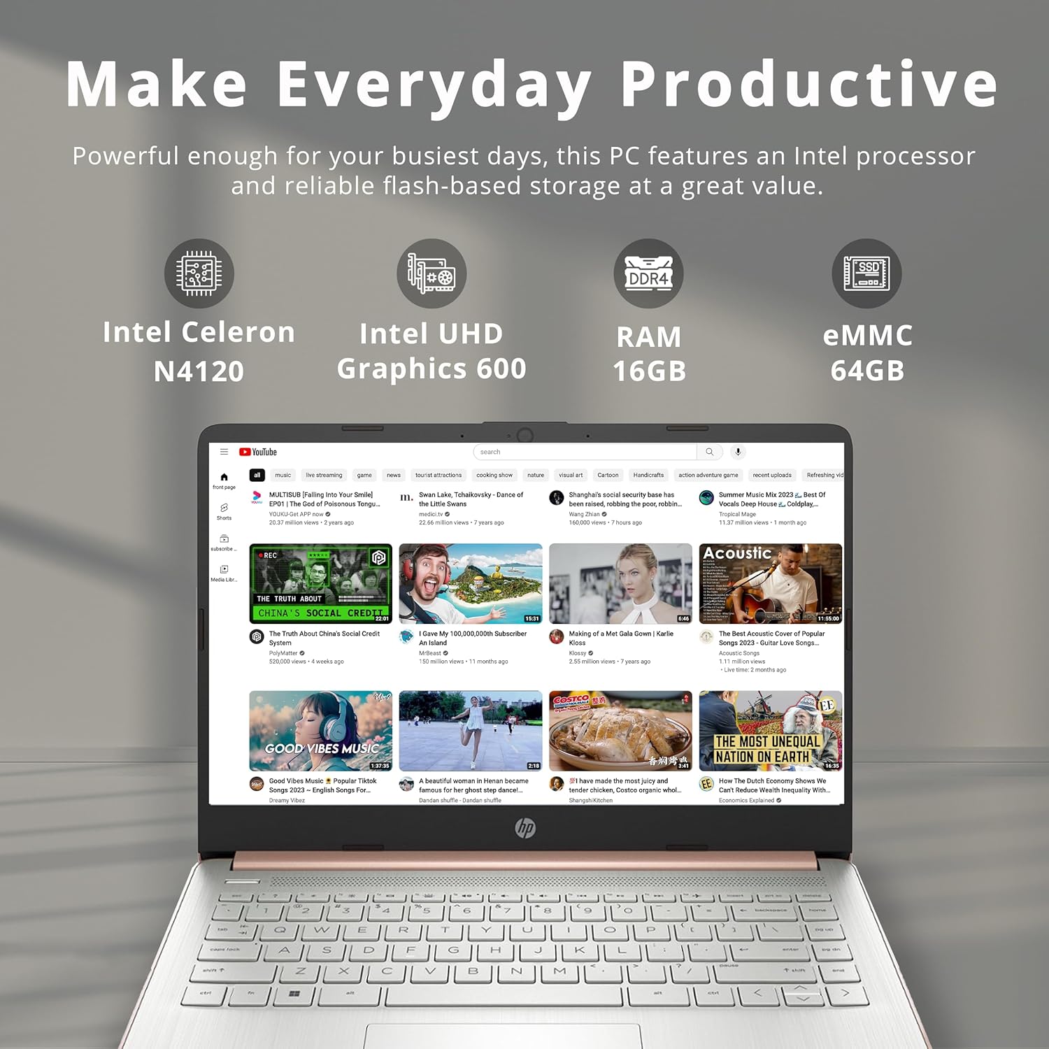 HP Stream 14" HD BrightView Laptop, Intel Celeron N4120 Processor, 16GB RAM, 64GB SSD, Intel UHD Graphics, 720p Webcam, WiFi, HDMI, Win 11 S, Gold (Renewed) - Image 3
