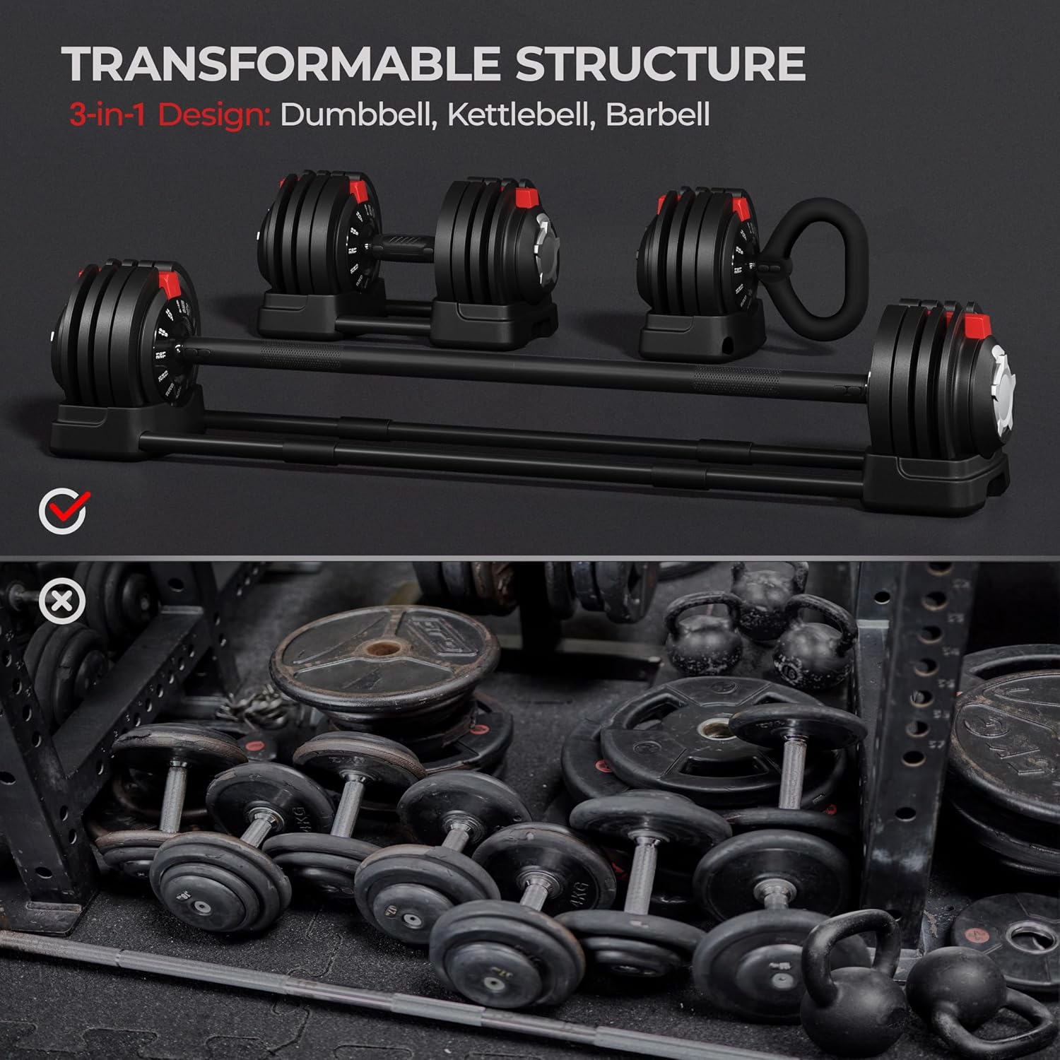 Yaheetech Adjustable Dumbbell Set Free Weight Dumbbells 52.5lbs Fast Adjust Dumbbells 3 in 1 Dumbbell Weight Set Used as Barbell, Kettlebells, with Tray, for Men/Women Strength Training Equipment - Image 10