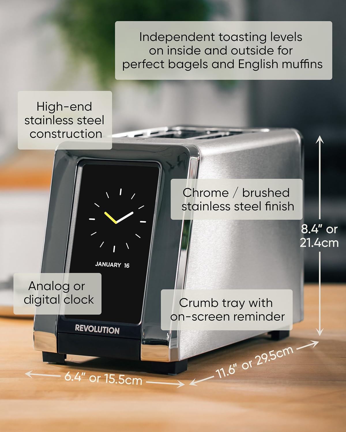 Revolution R180S High-Speed Touchscreen Toaster – 2-Slice Smart Toaster with Patented InstaGLO Technology & Panini Press Sandwich Mode - Stainless (Renewed) - Image 7