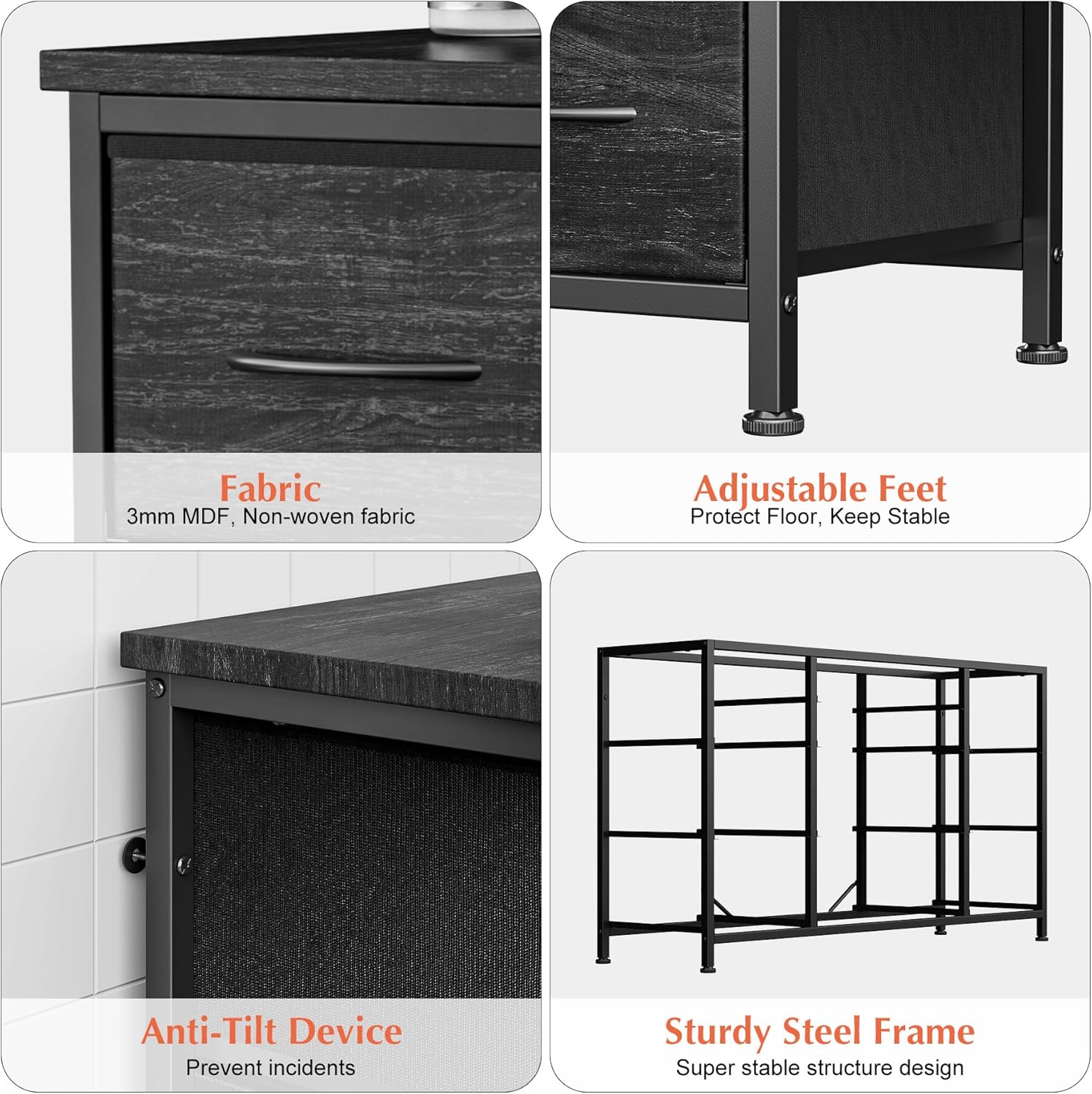 10 Drawer Dressers for Bedroom, Tv Stand Dresser for 55", Chests of Drawers with Power Outlet, Wide Kids Dresser with Fabric Drawers for Clothing, Storage, Willow - Image 8