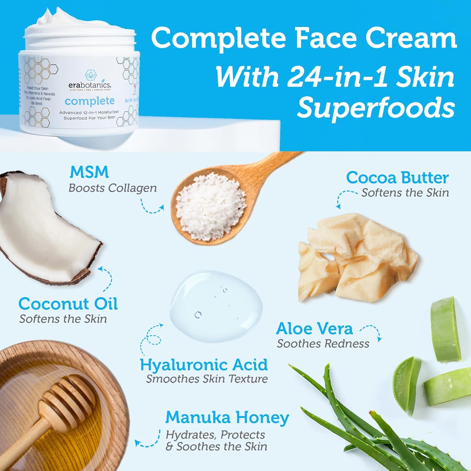 Era Organics Face Moisturizer Cream - Advanced 12-In-1 Rejuvenating Formula With Superfood Complex Manuka Honey, Hyaluronic Acid, Hemp Oil - Anti Aging Wrinkle Defense For Women or Men - 2oz - Image 8
