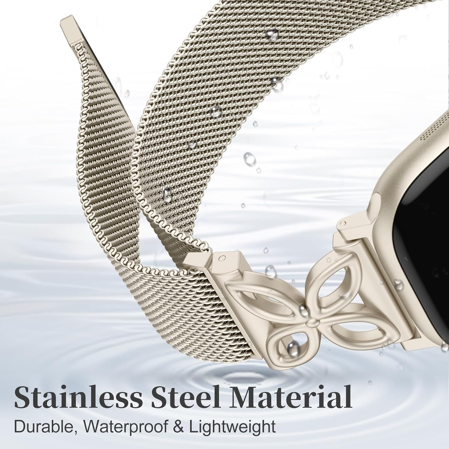 Getino Mesh Loop Compatible with Apple Watch Bands for Women 40mm 41mm 42mm 44mm 45mm 46mm 49mm 38mm Series 10 9 8 7 6 5 4 3 2 1 SE, Metal Stainless Steel Magnetic Strap for iWatch Bands, Starlight - Image 9