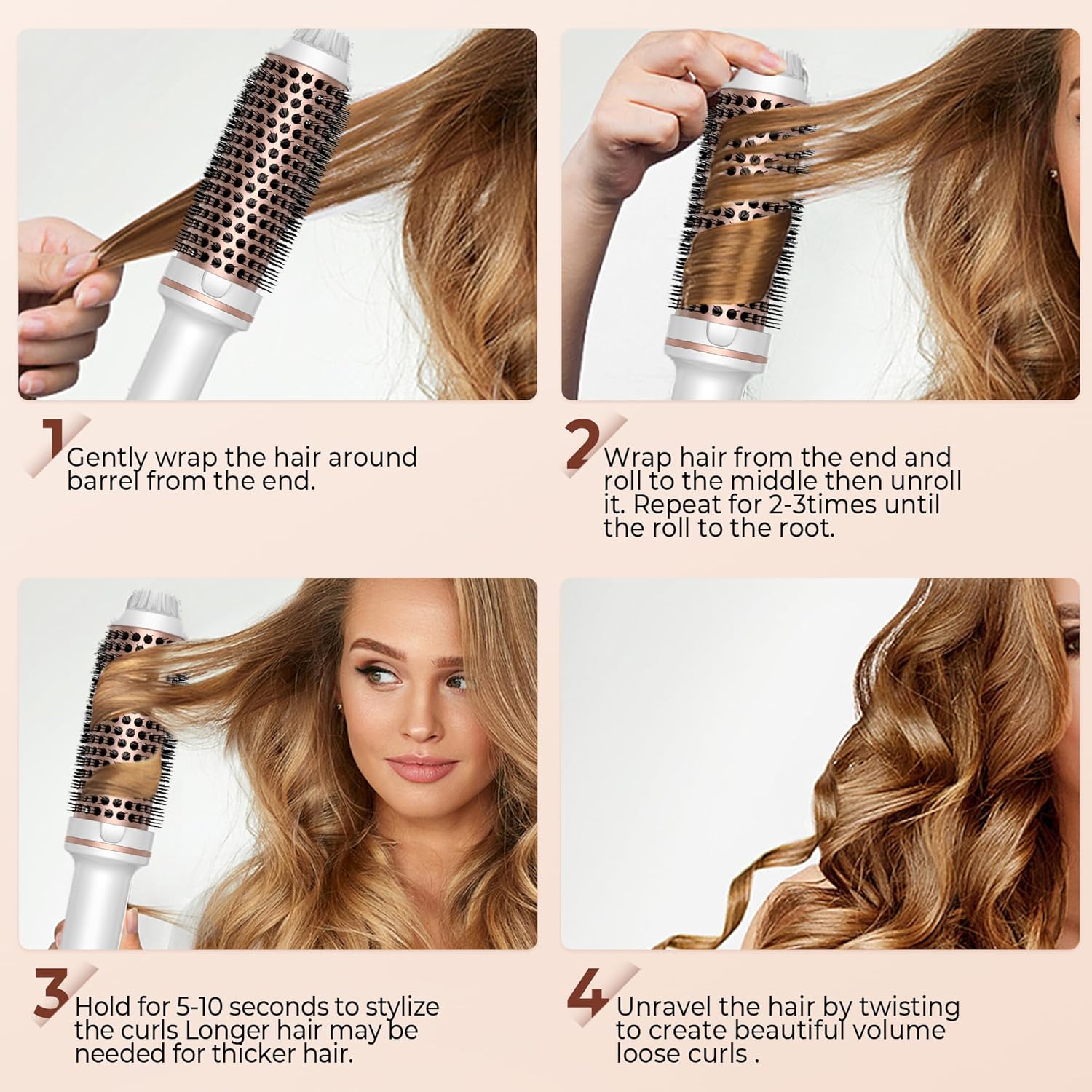 Thermal Brush,10 Temperatures LCD Display Upgrade to 400°F 1.5 in Heated Round Brush Curling Iron Heated Ceramic Tourmaline Ionic Comb 110-240V Volum - Image 5