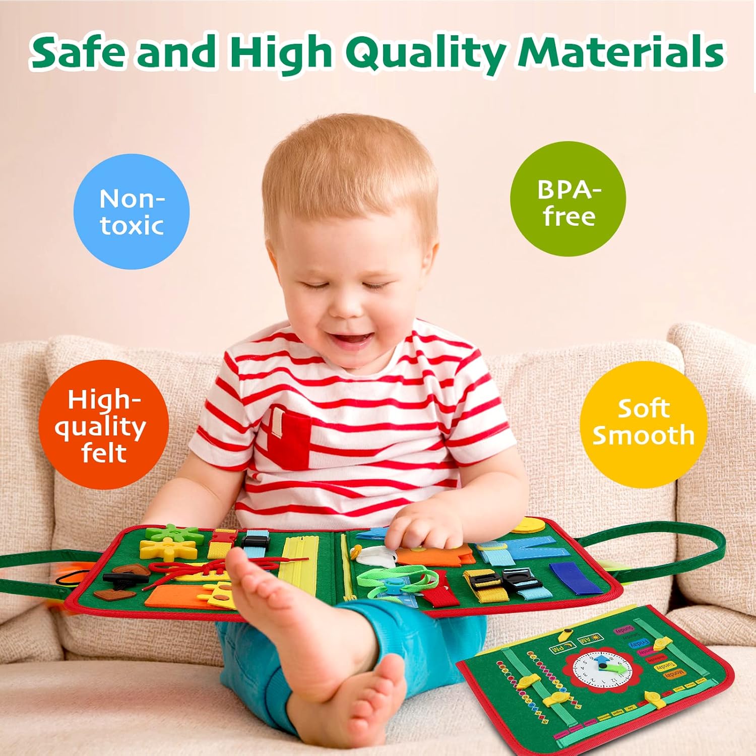 Hooku Busy Board for 1 Year Old, Montessori Sensory Toys for Toddlers 1-3, Fine Motor Travel Toys, Toddler Learning Activities, Birthday Gifts for Baby Boy Girl - Image 4
