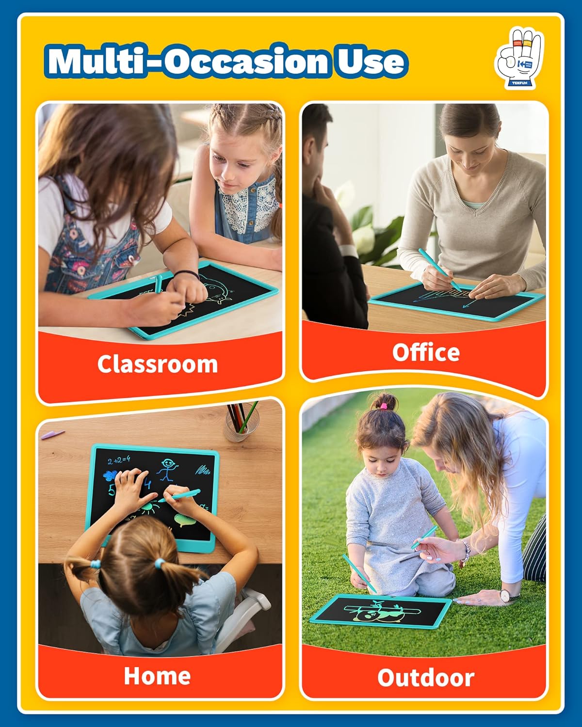 2 Pack LCD Writing Tablet for Kids, 8.5 Inch+15 Inch Doodle Board Drawing Board Reusable Drawing Tablet with Lanyard, Educational Kids - Image 6
