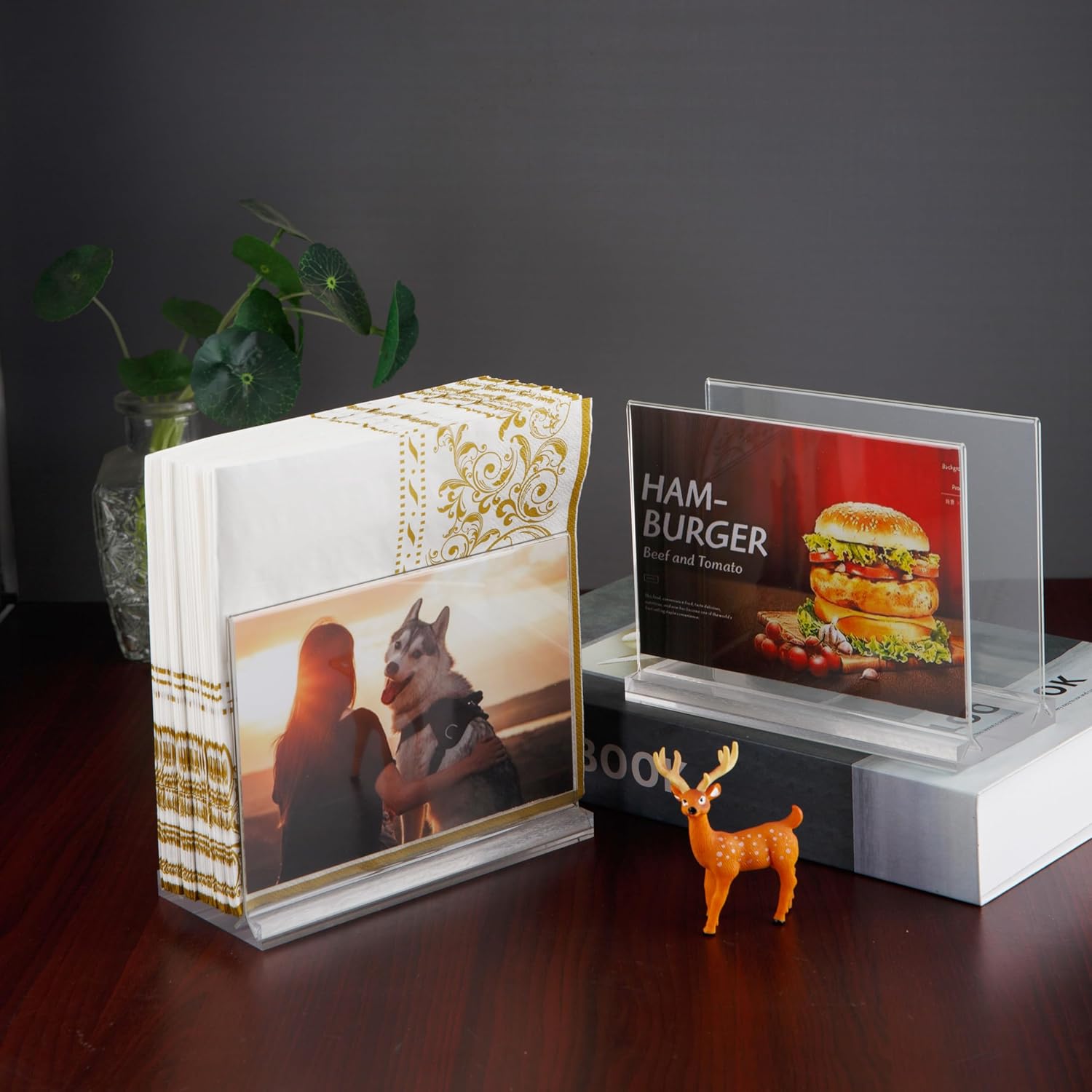Napkin Holder for Table, Clear Napkin Holder Can Display Photos, Lucite Cocktail Napkin Dispenser for Party,Kitchen, Office, Restaurant, Business, Acrylic Mail Holder Countertop - Image 6