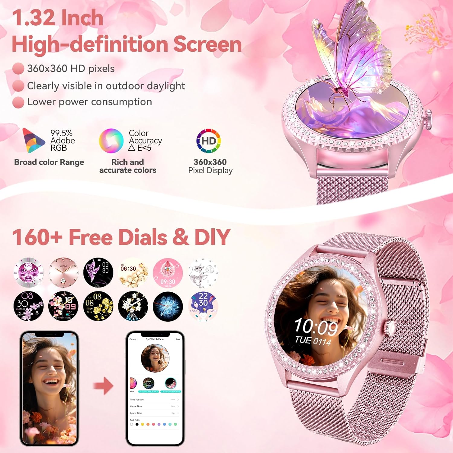 Smart Watch for Women - Make/Answer Call, 1.32" IP67 Waterproof Fitness Watch with Heart Rate Sleep Monitor, 100+ Sports Modes Activity Tracker, Step Counter Smartwatch (Violet) - Image 7
