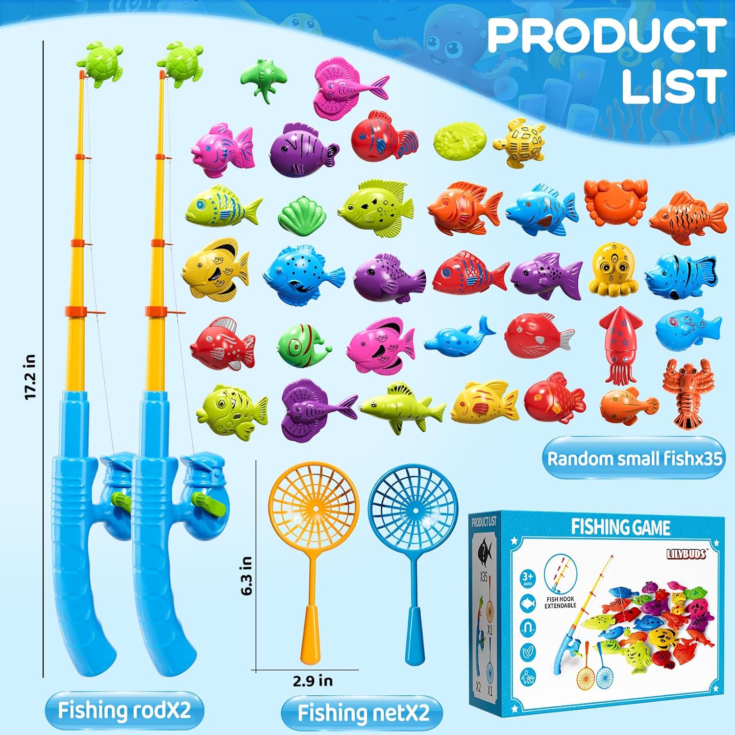Magnetic Fishing Game Toys for Kids Toddlers 3-5 4-8, Water Table Bathtub Toys with Pole Rod Net Plastic Floating Fish, Water Bath Pool Outdoor Toys for Kids Toddlers Baby Age 3 4 5 6 7 8 Year Old - Image 9