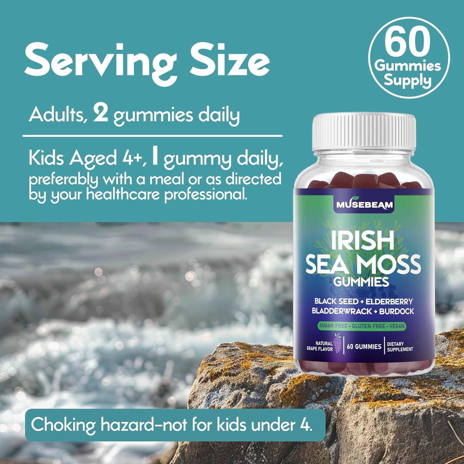 Irish Sea Moss Gummies - with Black Seed Elderberry Bladderwrack Burdock Turmeric Omega-3 Vitamins C D3 Zinc - Seamoss Supplements for Adults Women Men - Sugar-Free Gluten Free Vegan - Image 8