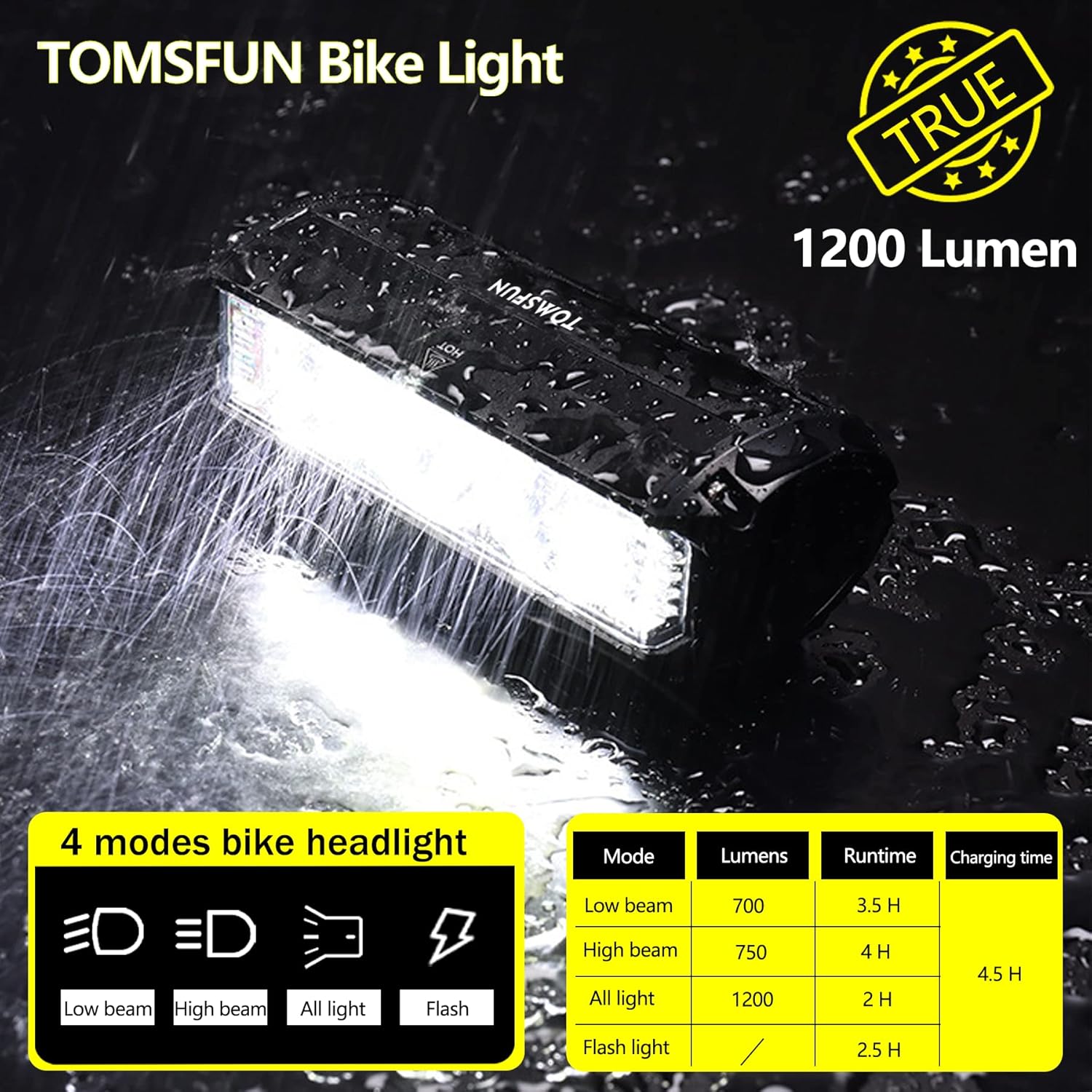 Best Bike Lights 2600 Lumen, 5 LED Bicycle Light with High Beam Low Beam, Best Bike Lights for Night Riding, USB-C Rechargeable Bike Headlight, Waterproof Bicycle Lights, Power Bank Function - Image 4