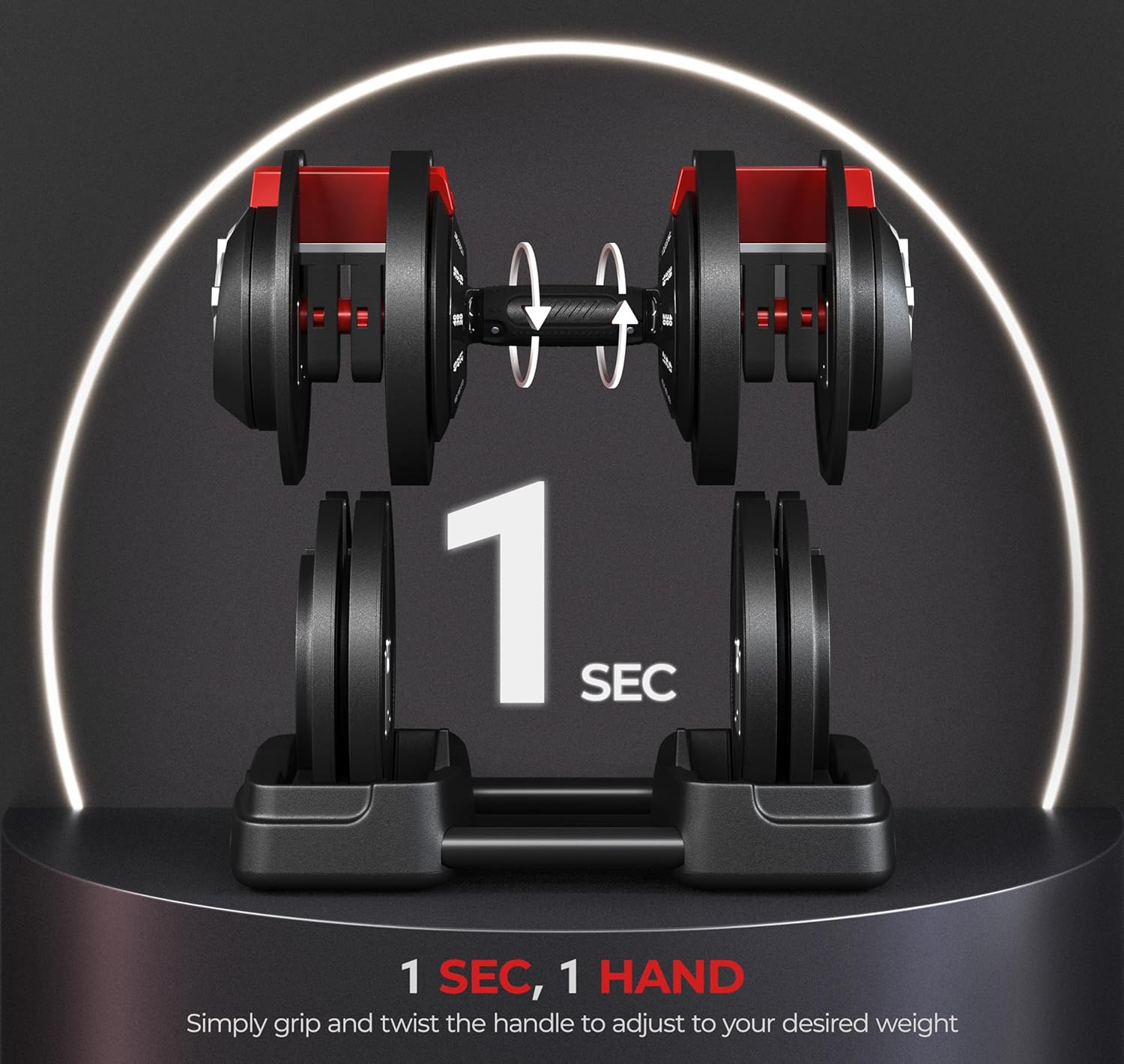 Yaheetech Adjustable Dumbbell Set Free Weight Dumbbells 52.5lbs Fast Adjust Dumbbells 3 in 1 Dumbbell Weight Set Used as Barbell, Kettlebells, with Tray, for Men/Women Strength Training Equipment - Image 4