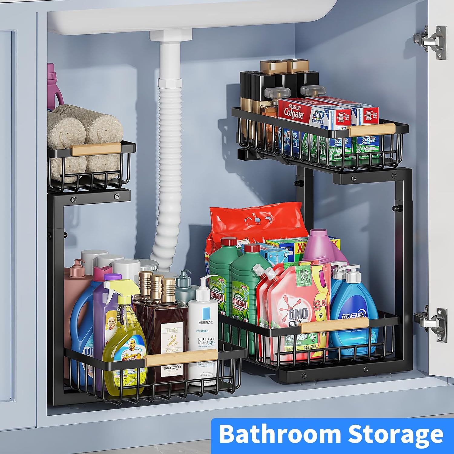 Under Sink Organizer and Storage,Height Adjustable Under Sink Organizer, Single 2 Tier Pull Out Drawer Cabinet Organizer for Kitchen Bathroom Storage - Image 6