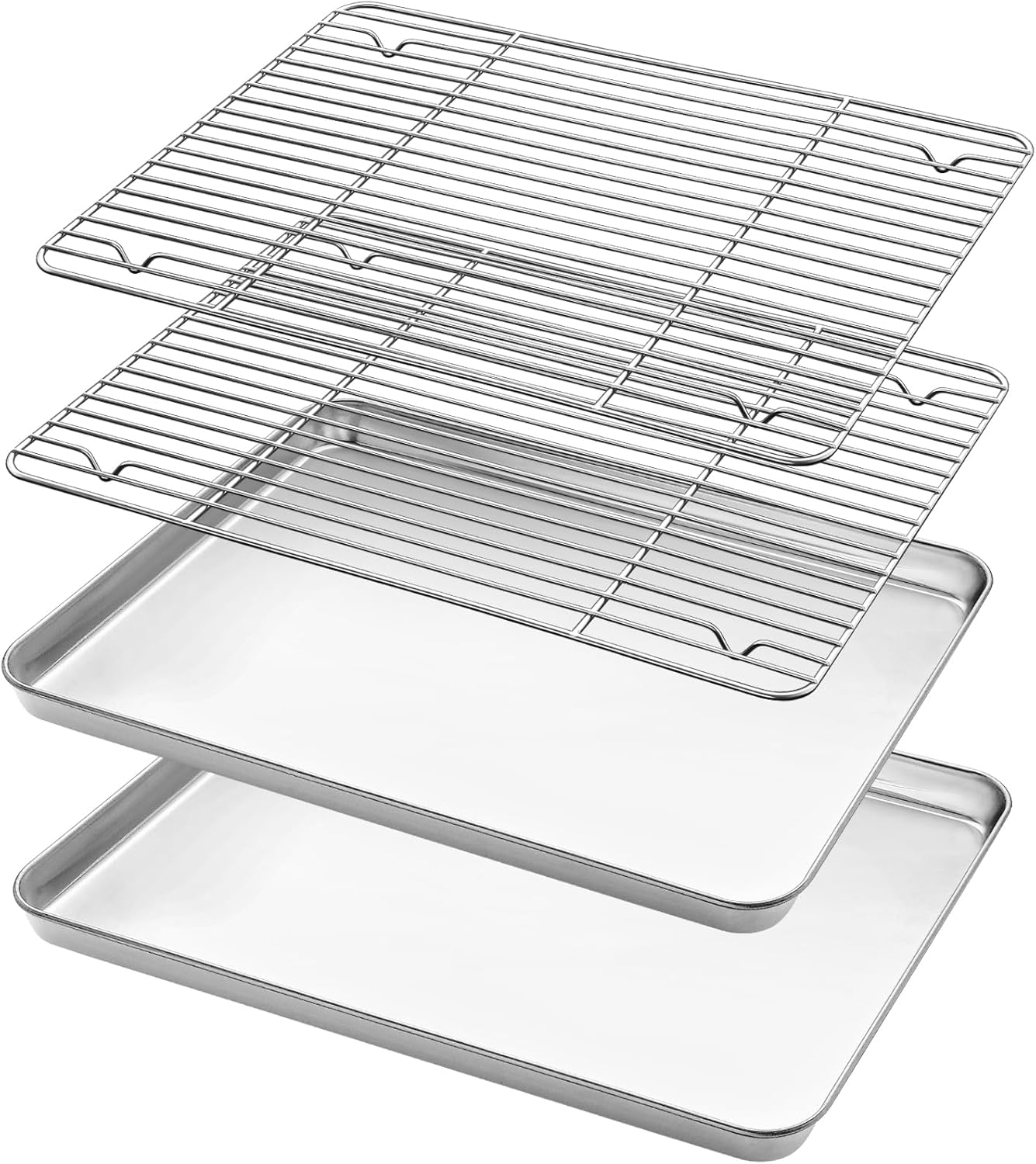 Stainless Steel Baking Sheets with Rack, HKJ Chef Cookie Sheets and Nonstick Cooling Rack & Baking Pans for Oven & Toaster Oven Tray Pans, Rectangle Size 12.5L x 10W x 1H inch & Non Toxic & Healthy - Image 2