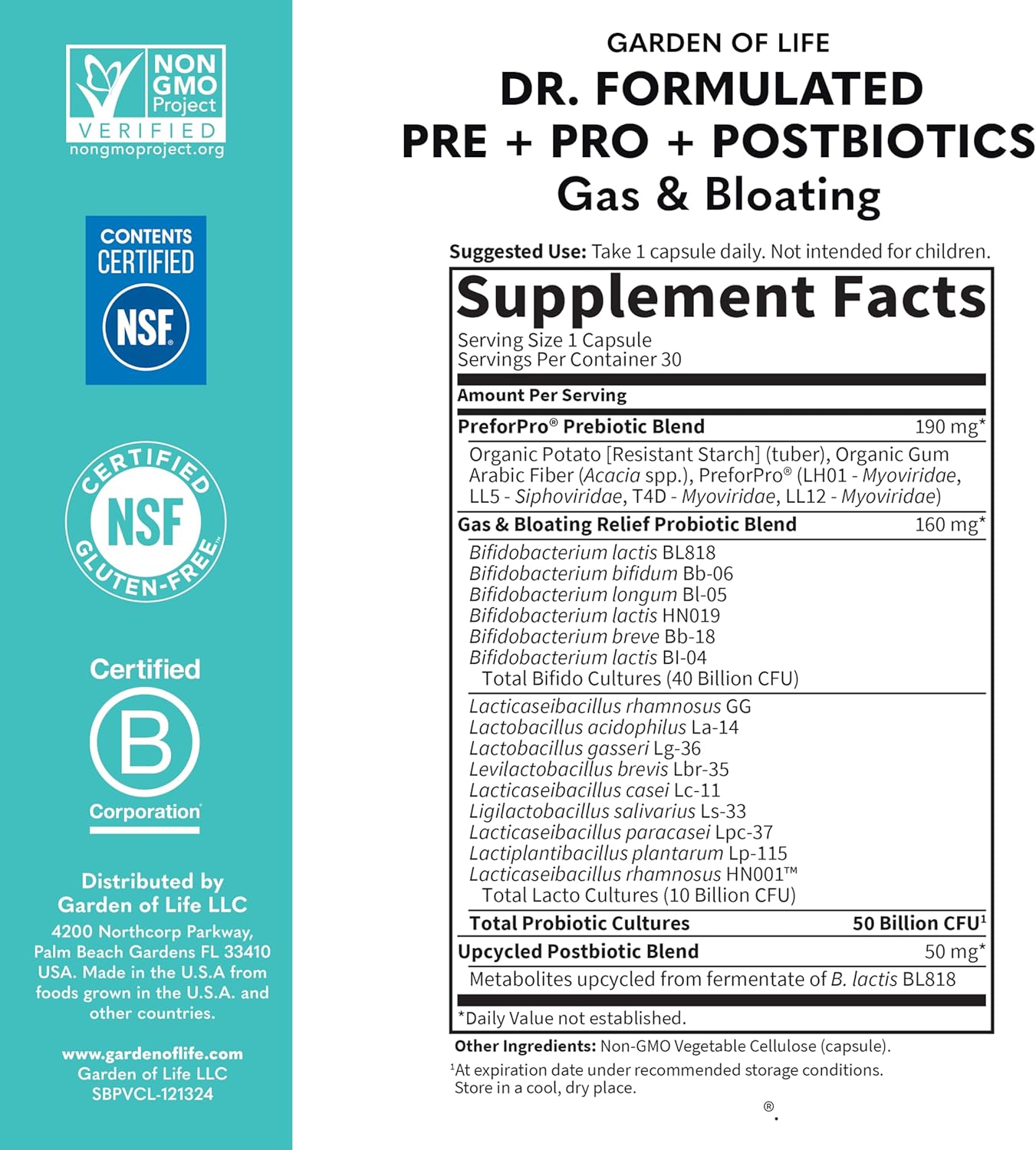 Garden of Life Dr Formulated Once Daily 3-in-1 Complete Prebiotics, Postbiotics & Probiotics for Women and Men - PRE + PRO + POSTBIOTIC Supplement for Gas & Bloating - 50 Billion CFU, 30 Day Supply - Image 7