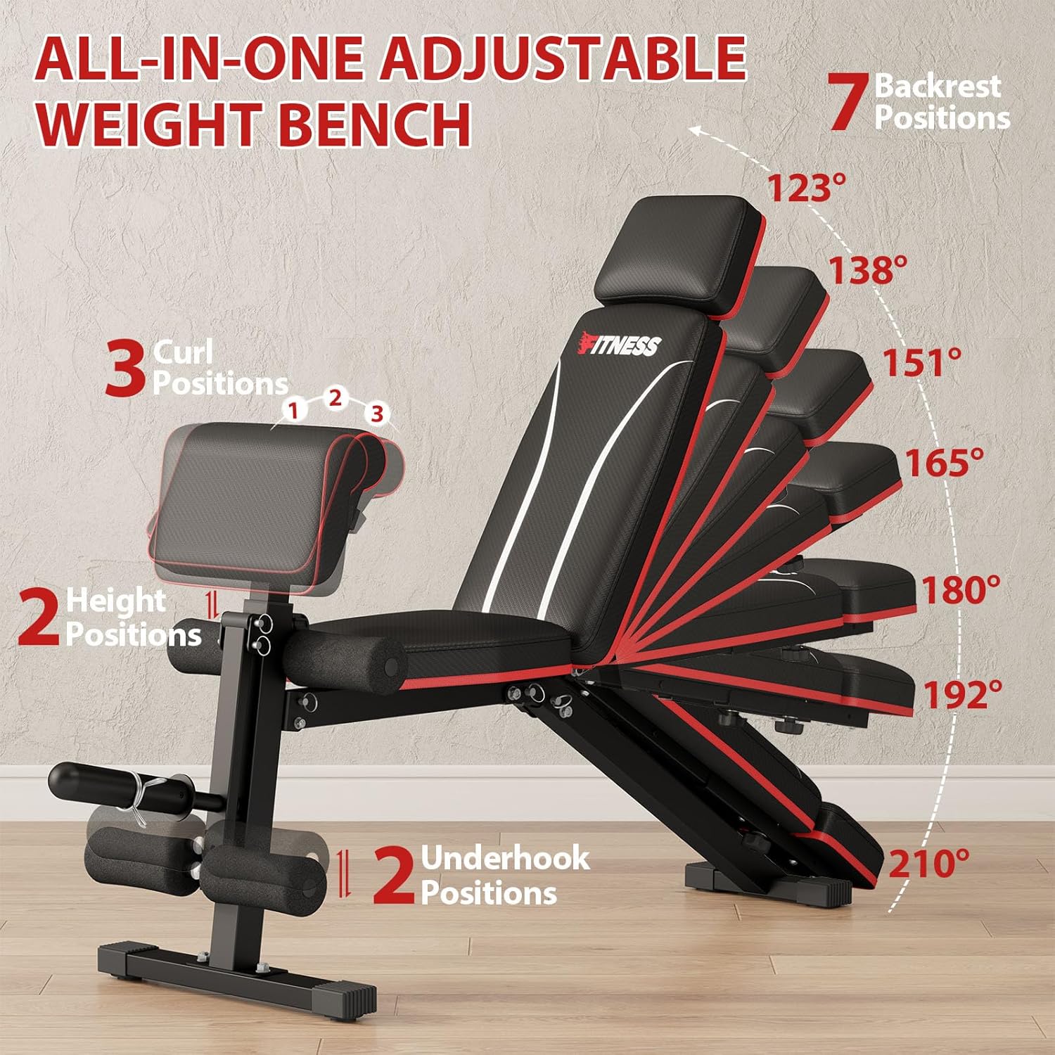 Adjustable Weight Bench with Leg Extension Preacher Pad, 880LBS Capacity Workout Bench Multi-function Bench Press Full Body Workout, Incline Decline Bench for Home Gym Strength Training - Image 3