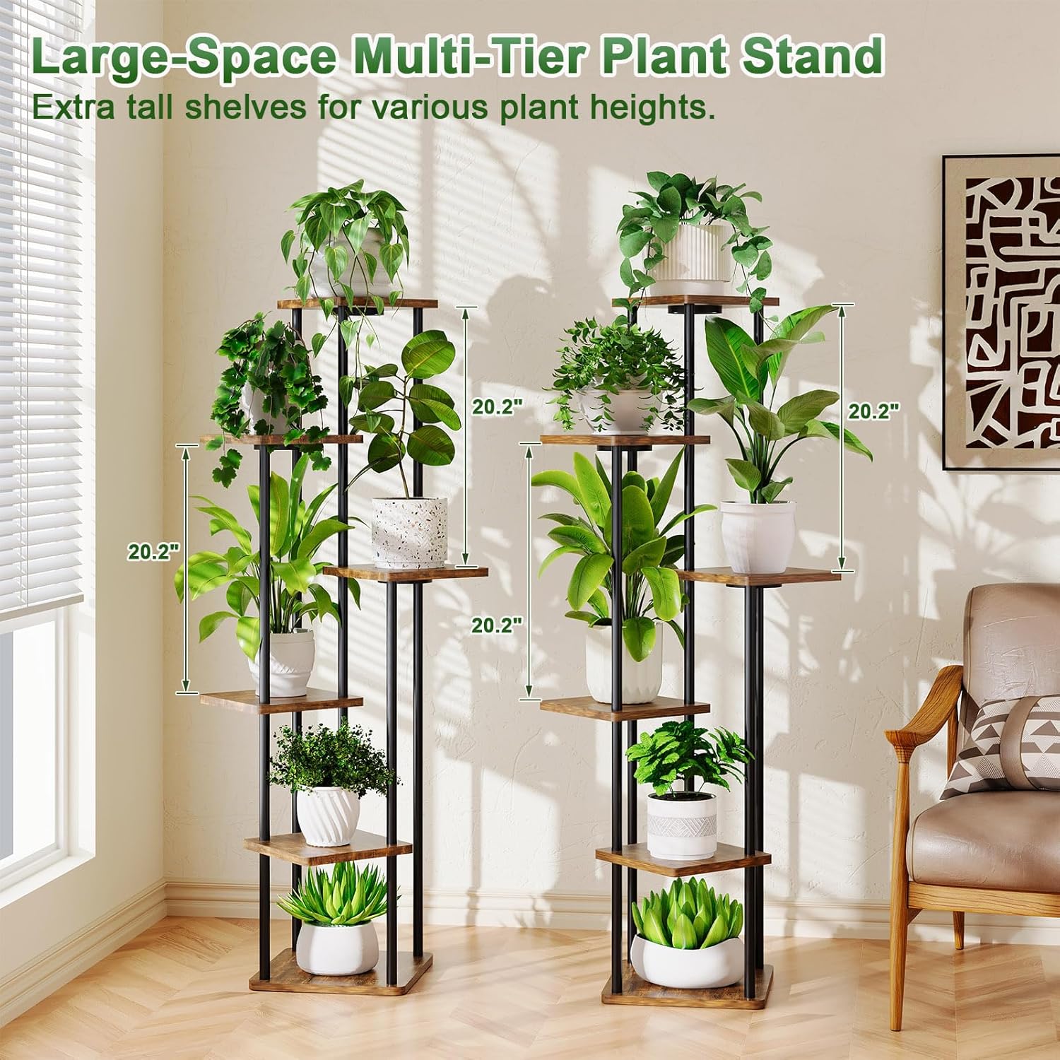 2 Pack Plant Stand Indoor with Grow Light, 52" Tall Plant Shelf for Corner Plants Multiple, 6 Tiered Heavy Duty Plant Display for Outdoor, Plant Rack with Lights for Living Room Growing - Image 7