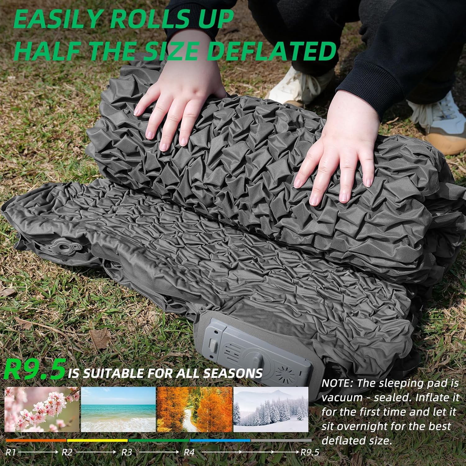 Self Inflating Sleeping Pad with Electric Pump, 4”Ultra-Thick Memory Foam Camping Mattress Pad, Ultralight Camping Sleeping Pad, 9.5 R-Value Insulated Sleeping Mat for Car Travel - Image 8