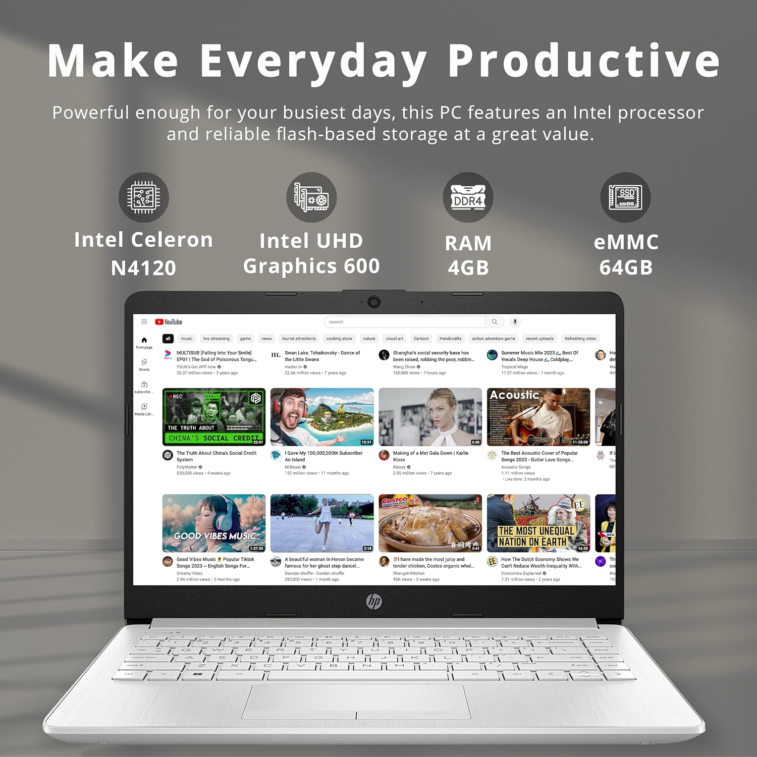 HP Premium Stream 14" HD BrightView Laptop, Intel Celeron N4120, 4GB RAM, 64GB eMMC, Intel UHD Graphics, HD Webcam, 1 Year Office 365, Bluetooth, WiFi, HDMI, Win 11s, Silver, 32GB Hotface USB Card - Image 3