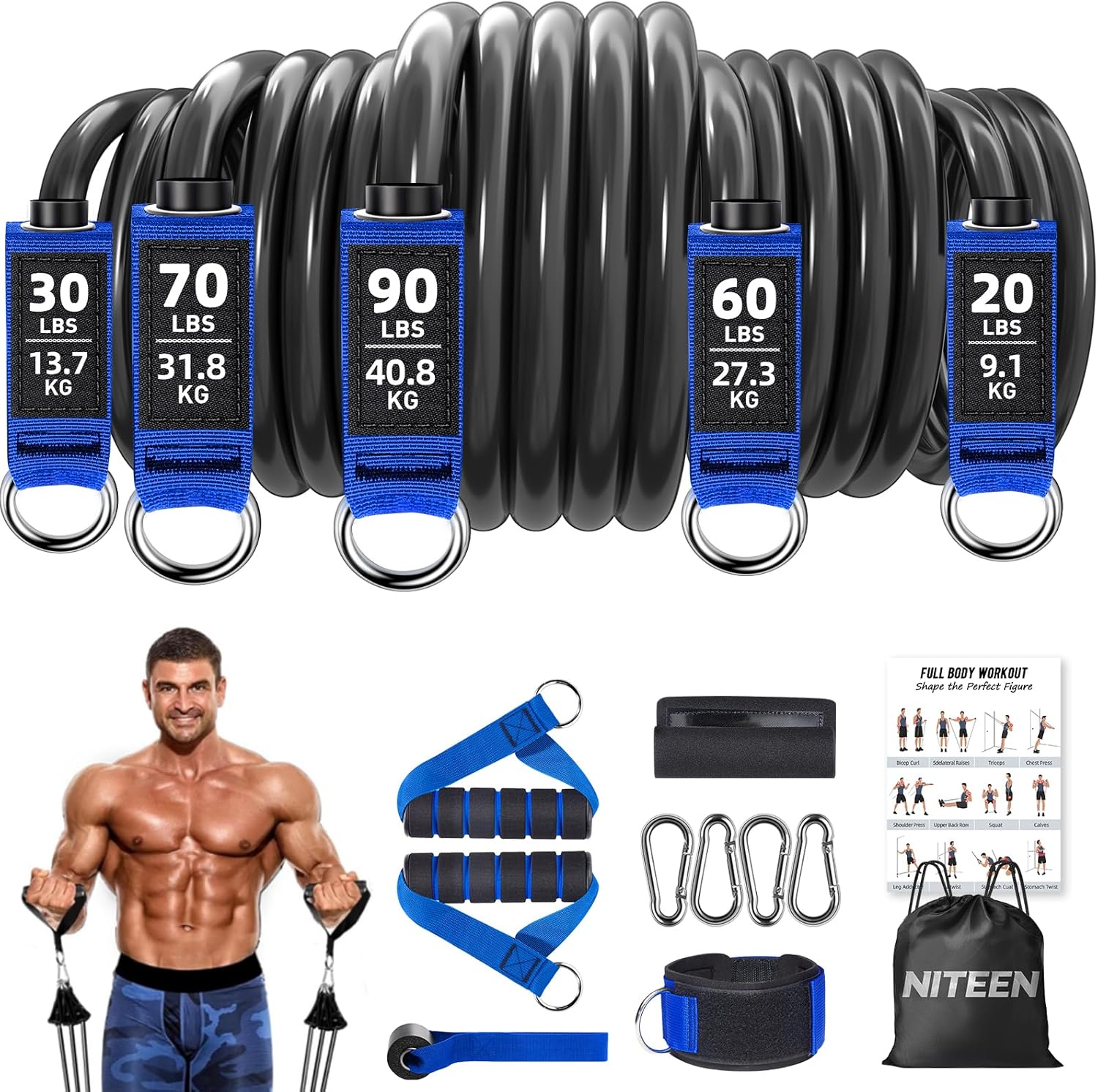 Heavy Resistance Bands for Working Out, NITEEN Resistance Bands with Handles Weight Exercise Bands for Men Women, Workout Bands with Door Anchor and Ankle Straps Strength Training Equipment - Image 2