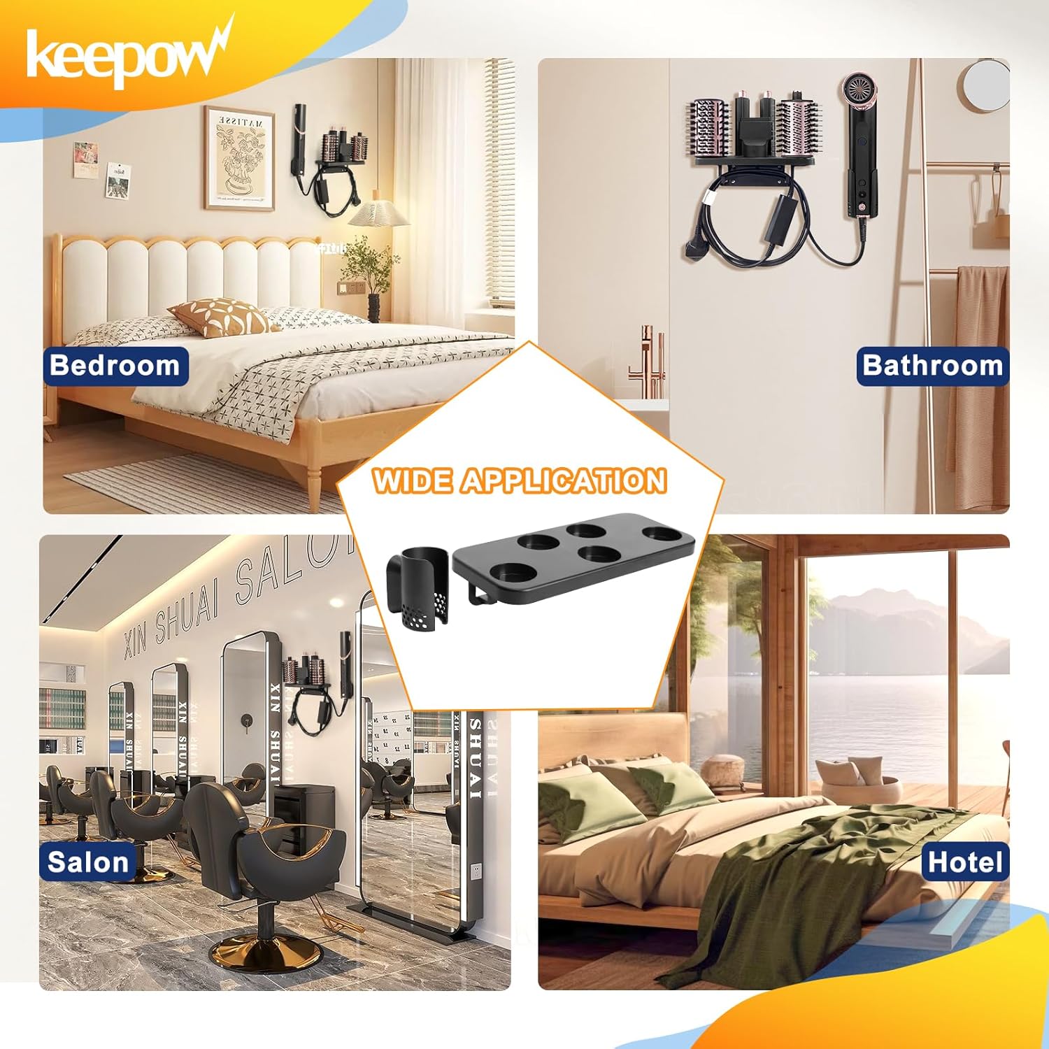 KEEPOW Hair Dryer Holder - Wall Mount Compatible with Shark Flexstyle, Brush Holder & Dryer Stand for HD430/HD435/HD440BK, Tool Organizer Storage Attachment for Bathroom/Home - Image 8