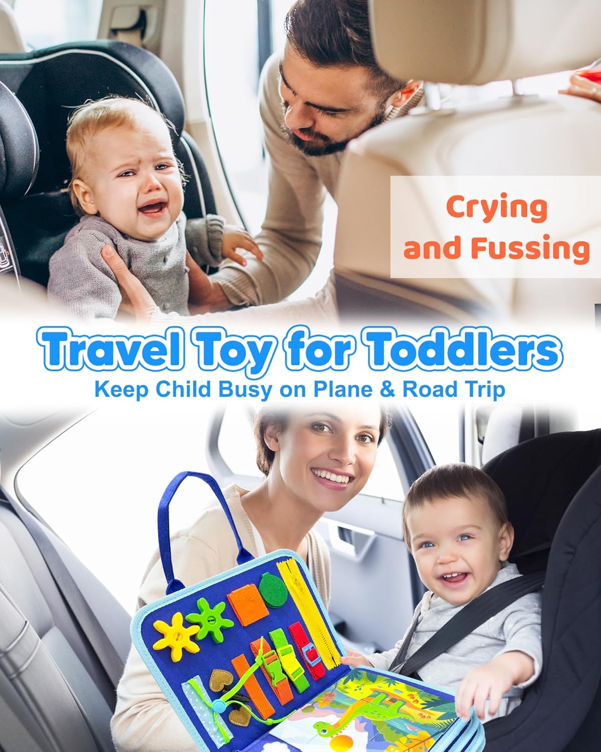 Toddler Busy Board Montessori Toys for Toddler Boy Birthday Gifts, Busy Book Sensory Learning Toys for Toddlers, Educational Activities Airplane Car Travel Toy for Boys - Image 3