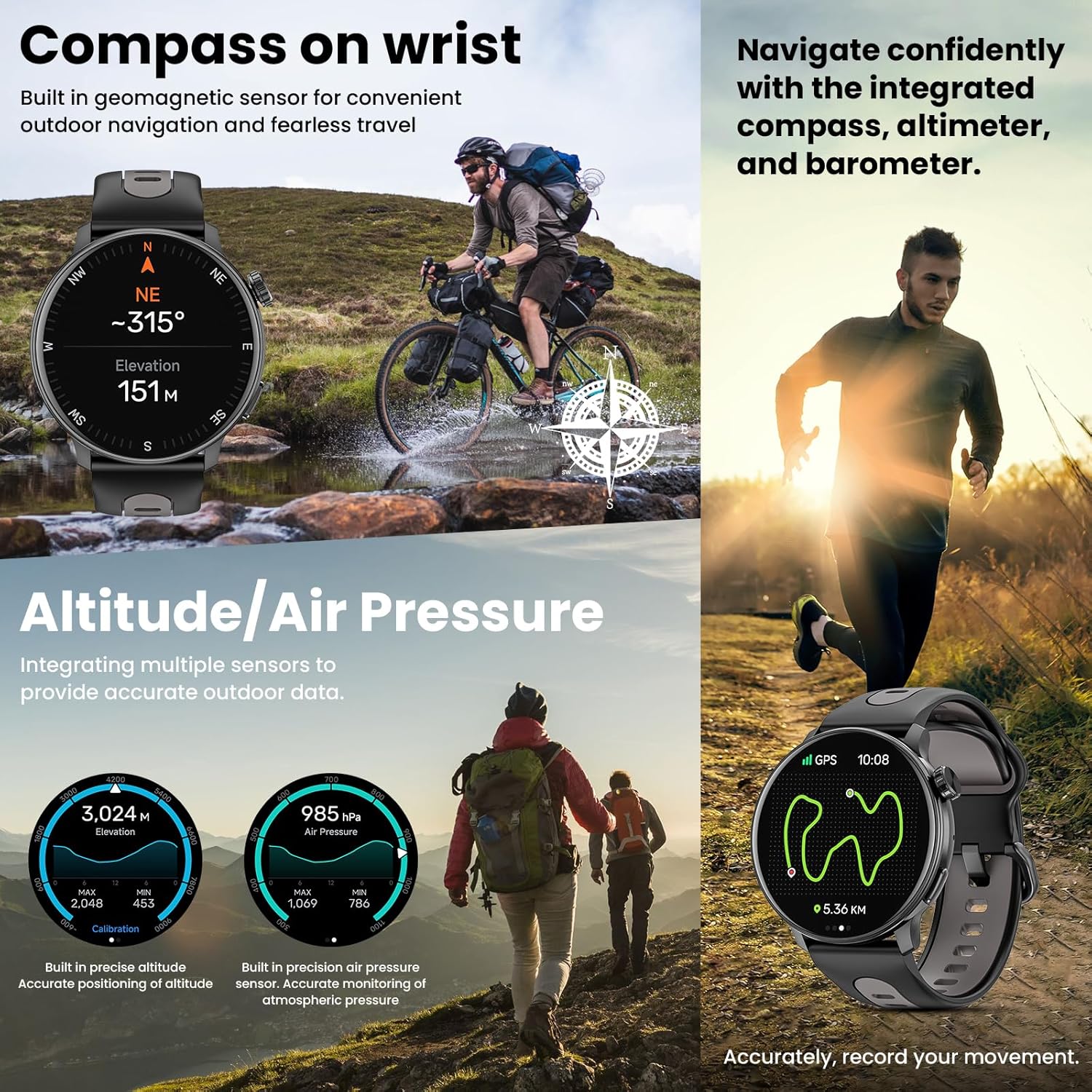 Smart Watch for Men Women GPS, 1.43'' AMOLED Smartwatch with Compass/Barometer/Altimeter 100+ Sports Fitness Tracker with Health Monitor for Android iOS 3ATM Waterproof Answer/Make Call - Image 6
