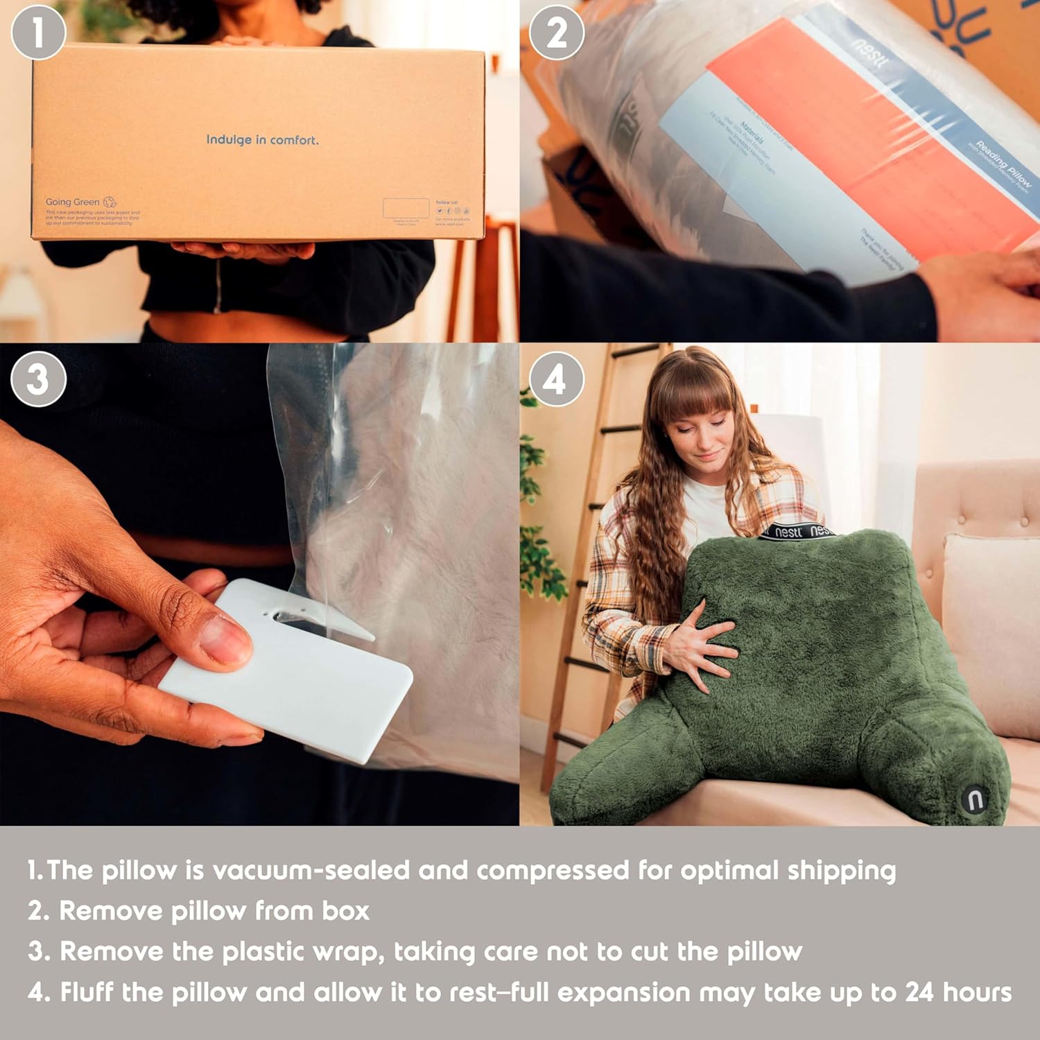 Nestl Fur Reading Pillow with Laptop Lap Desk, Stylish Back Pillow for Sitting Up, Lap Desk with Reading Pillows for Sitting in Bed Adult & Kids, Faux Fur Chair Pillow with Arms - Olive Green - Image 10