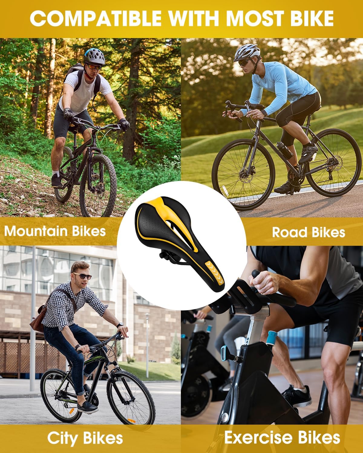 Gel Bike Seat for Men & Women, Mountain Bike Saddle, Comfortable Bicycle Seats, Soft Cushion Padded, Waterproof Saddles for Road, City, Exercise Bikes - Image 7