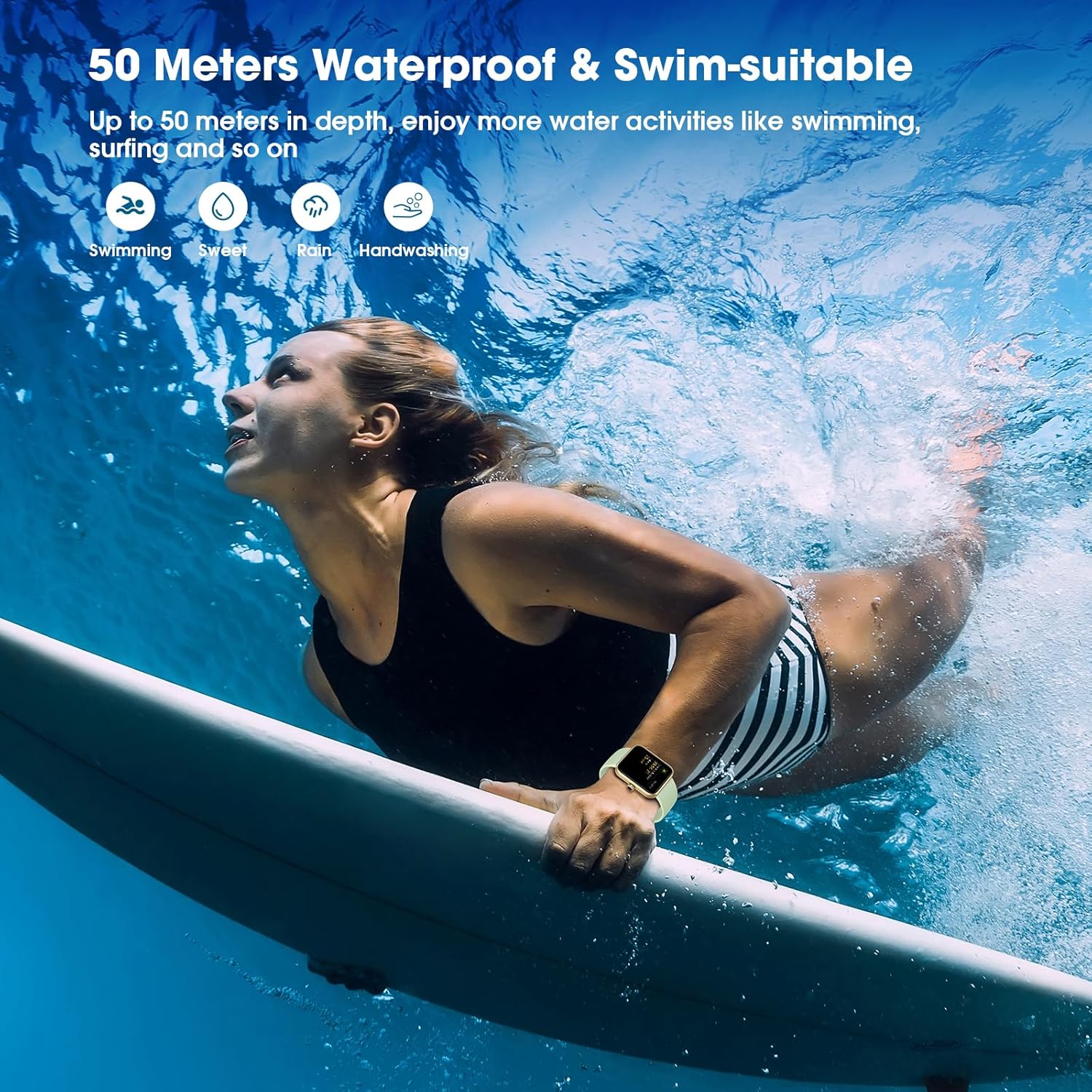 Smart Watch, Fitness Tracker Watch with Heart Rate Monitor, SpO2, Sleep Tracker, 5ATM Waterproof Smartwatch for Women Men Step Counter Pedometer Fitness Watch for iOS and Android Phones - Image 6