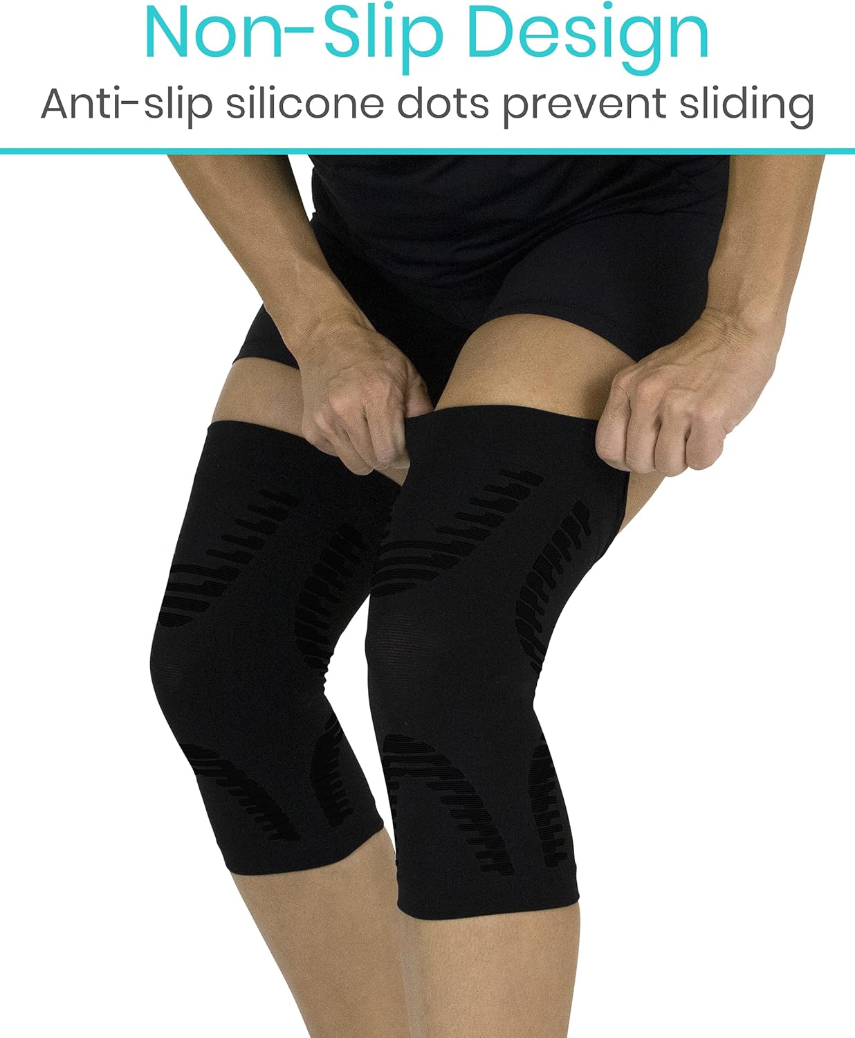 Vive Knee Sleeves (Pair) - Compression Support Sleeve Brace - Breathable, Lightweight, Comfortable - For ACL, PCL, Meniscus, Patella Pain, Weightlifting, Basketball, Running, Arthritis, Tendonitis - Image 6