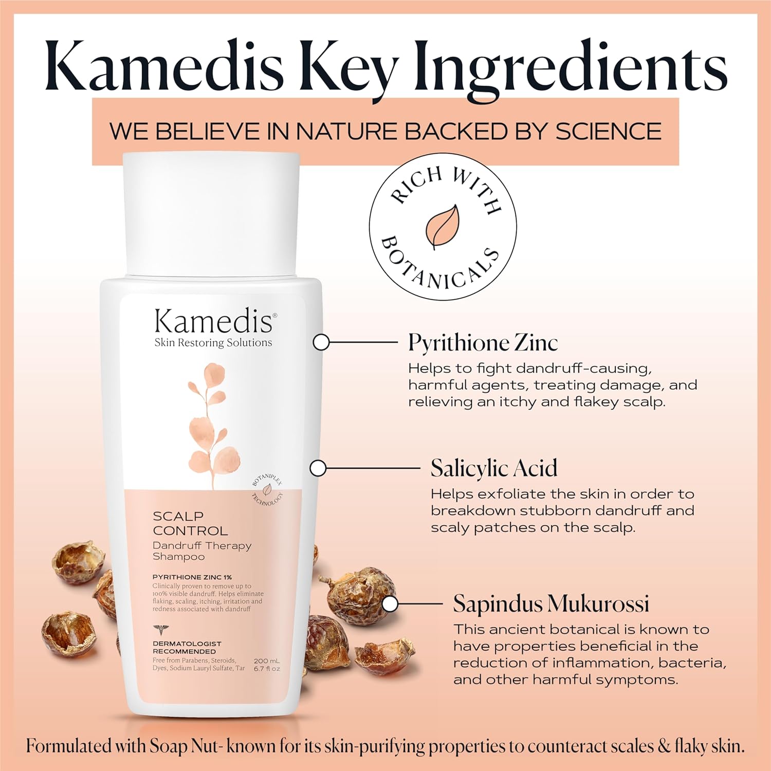 KAMEDIS Scalp Scrubber & Anti Dandruff Shampoo 1% Zinc Pyrithione and Salicylic Acid - Gentle Scalp Massager and Hair Dandruff Treatment - Suitable for Men & Women - Image 4