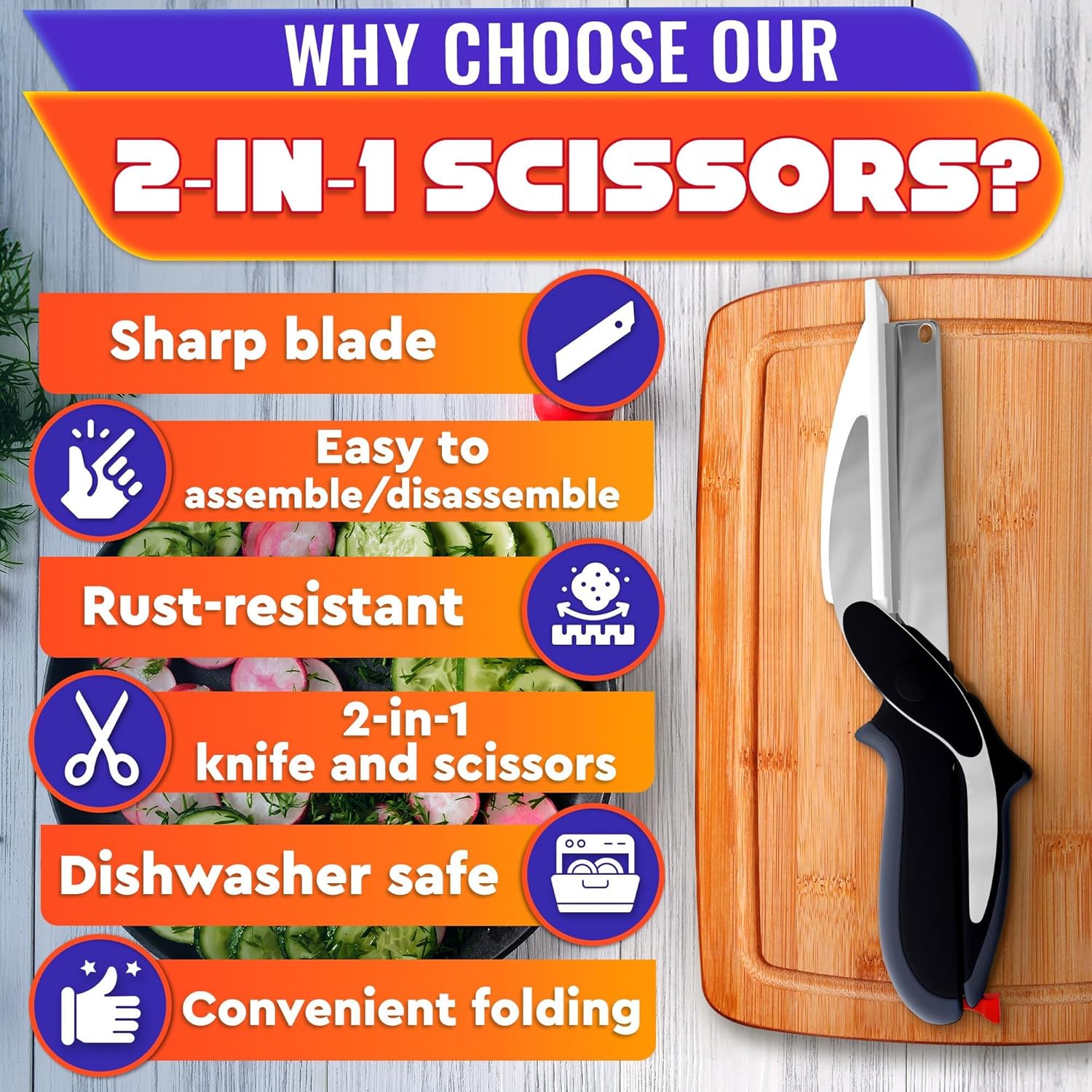 Kitchen Scissors for Food – 2-in-1 Cutting Board Scissors & Tomato Knife with Locking Mechanism & Stainless Steel Blades – Multifunctional Kitchen Shears for Effortless Chopping - Image 5