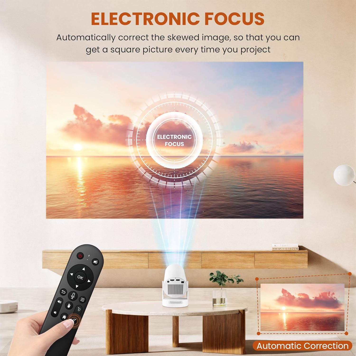 Mini Projector 4K with WiFi Bluetooth 5.4 - Smart Portable Projector for Bedroom & Home Cinema, Netflix Certified, Auto Keystone, Android 11, Voice Control, Air Mouse Remote (HY300Plus) - Image 8