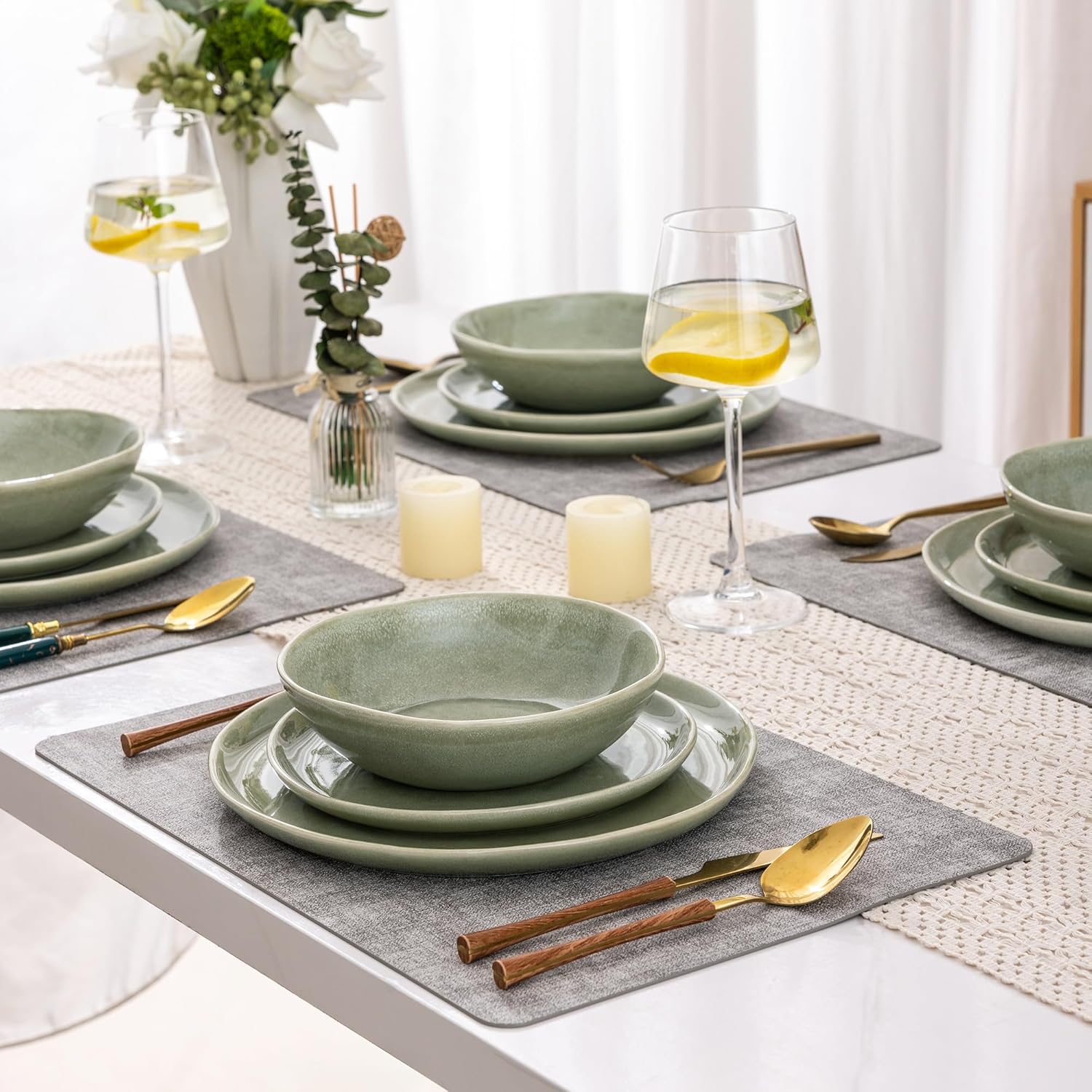 AmorArc Ceramic Dinnerware Sets,Handmade Reactive Glaze Plates and Bowls Sets,Highly Chip and Crack Resistant | Dishwasher & Microwave Safe Dishes Set, Service for 4 (16pc) - Image 8