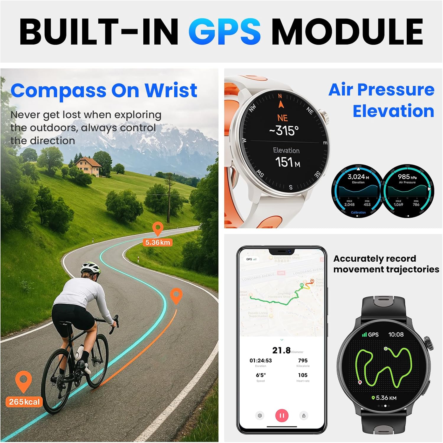 Smart Watch for Men Women GPS, 1.43'' AMOLED Smartwatch with Compass/Barometer/Altimeter 100+ Sports Fitness Tracker with Health Monitor for Android iOS 3ATM Waterproof Answer/Make Call - Image 4