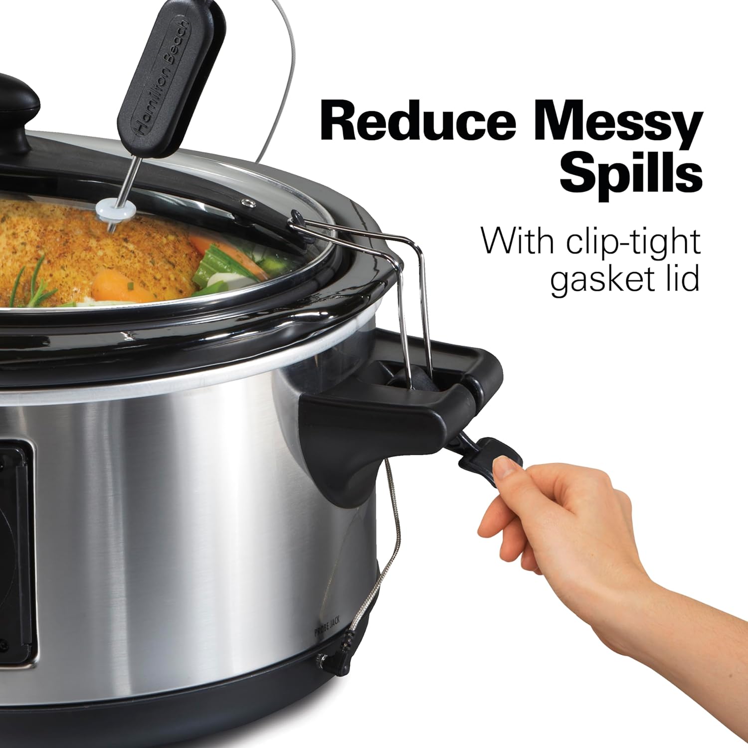 Hamilton Beach Portable 6 Quart Set & Forget Digital Programmable Slow Cooker with Lid Lock, Temperature Probe, Dishwasher Safe Crock & Lid, Stainless Steel (33969A) - Image 5