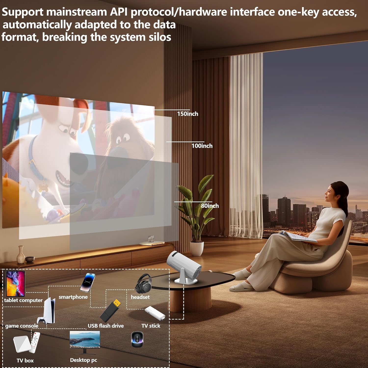Projector with wifi and bluetooth, rotate at any angle, outdoor portable, automatic button calibration for mobile phones, tv sticks, laptops, mini projector for iphone, projector with screen - Image 6
